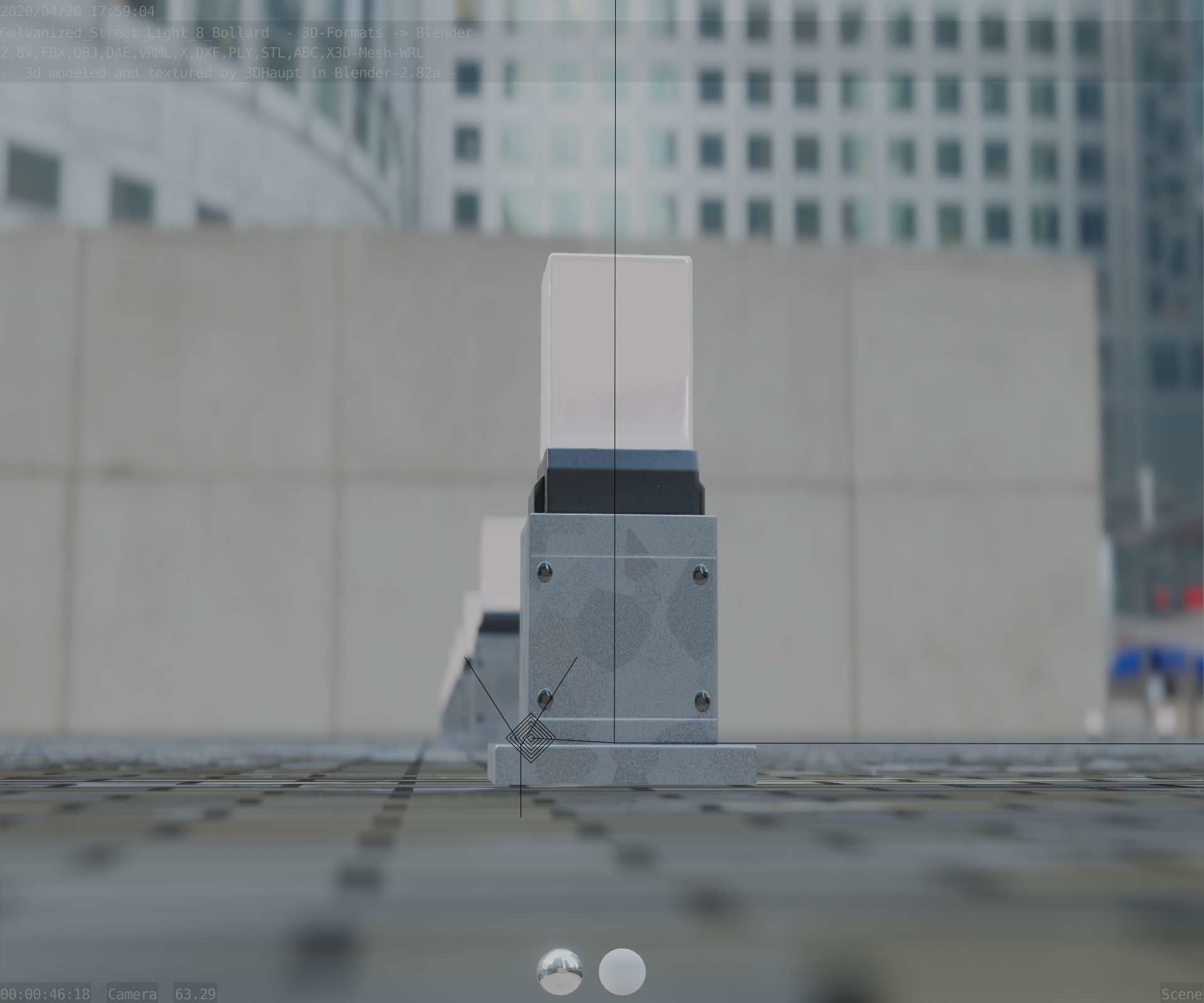 Street Light 8 Bollard 350mm Galvanized Version 3 Low-poly 3D model_28