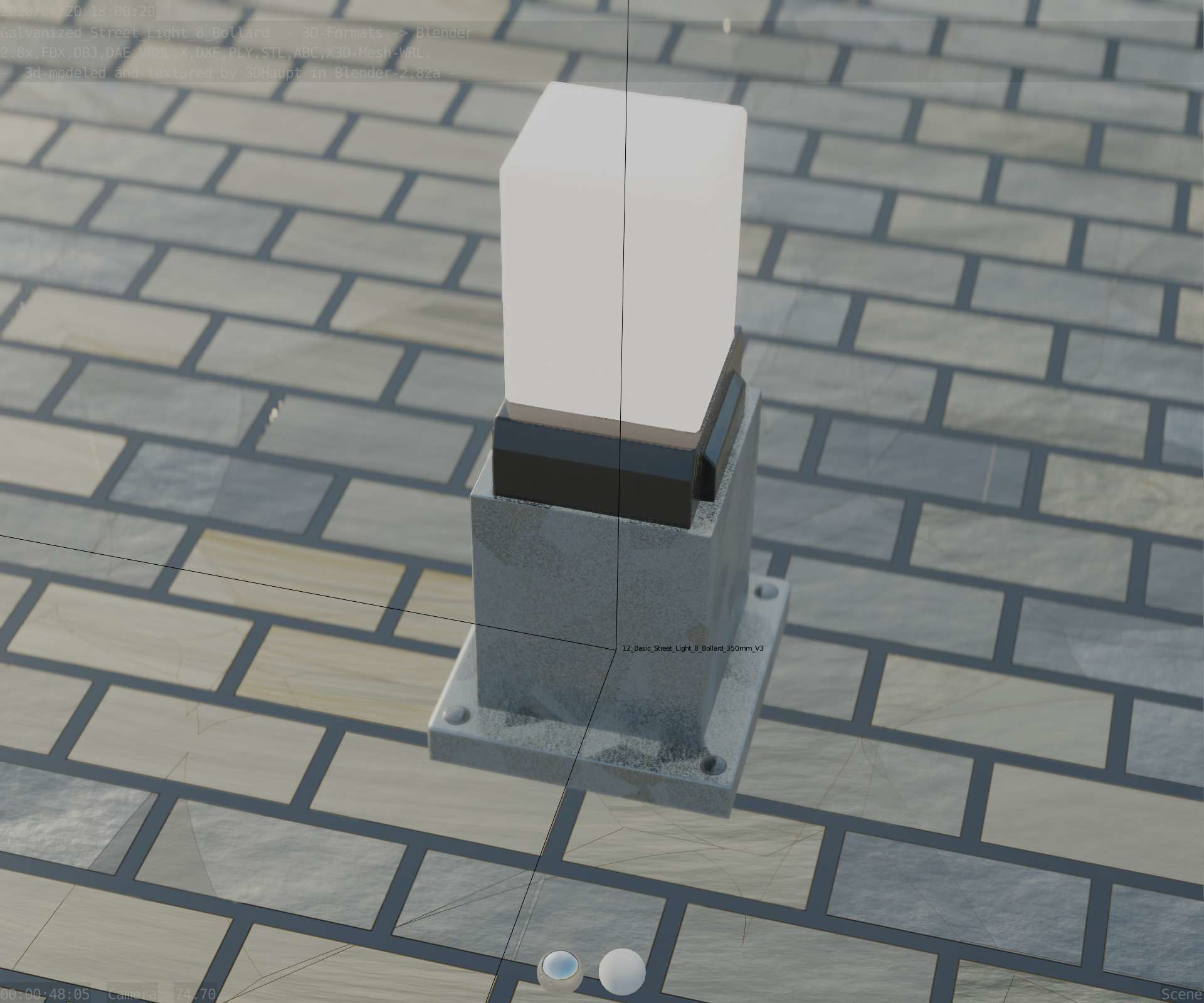 Street Light 8 Bollard 350mm Galvanized Version 3 Low-poly 3D model_62
