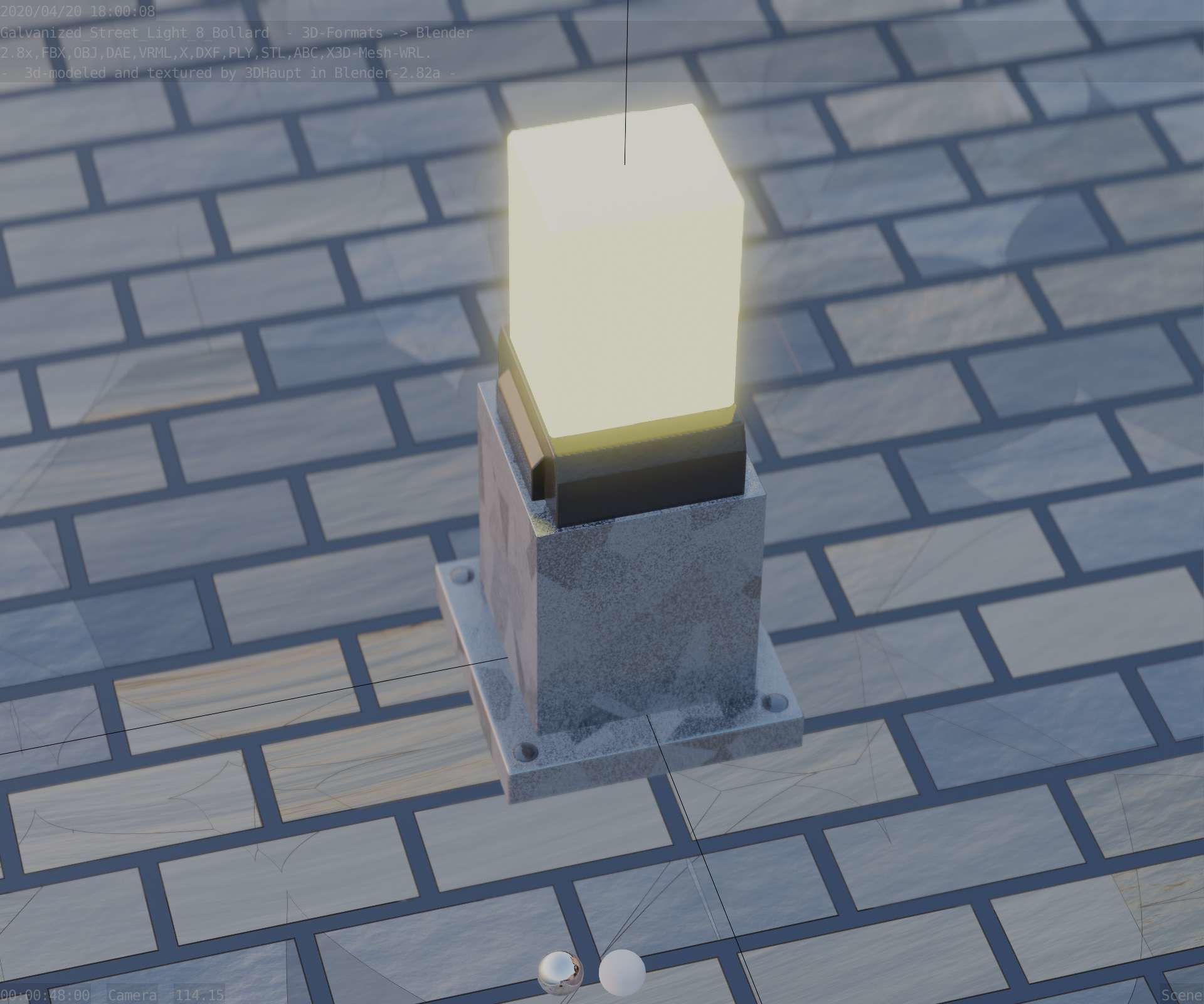 Street Light 8 Bollard 350mm Galvanized Version 3 Low-poly 3D model_57