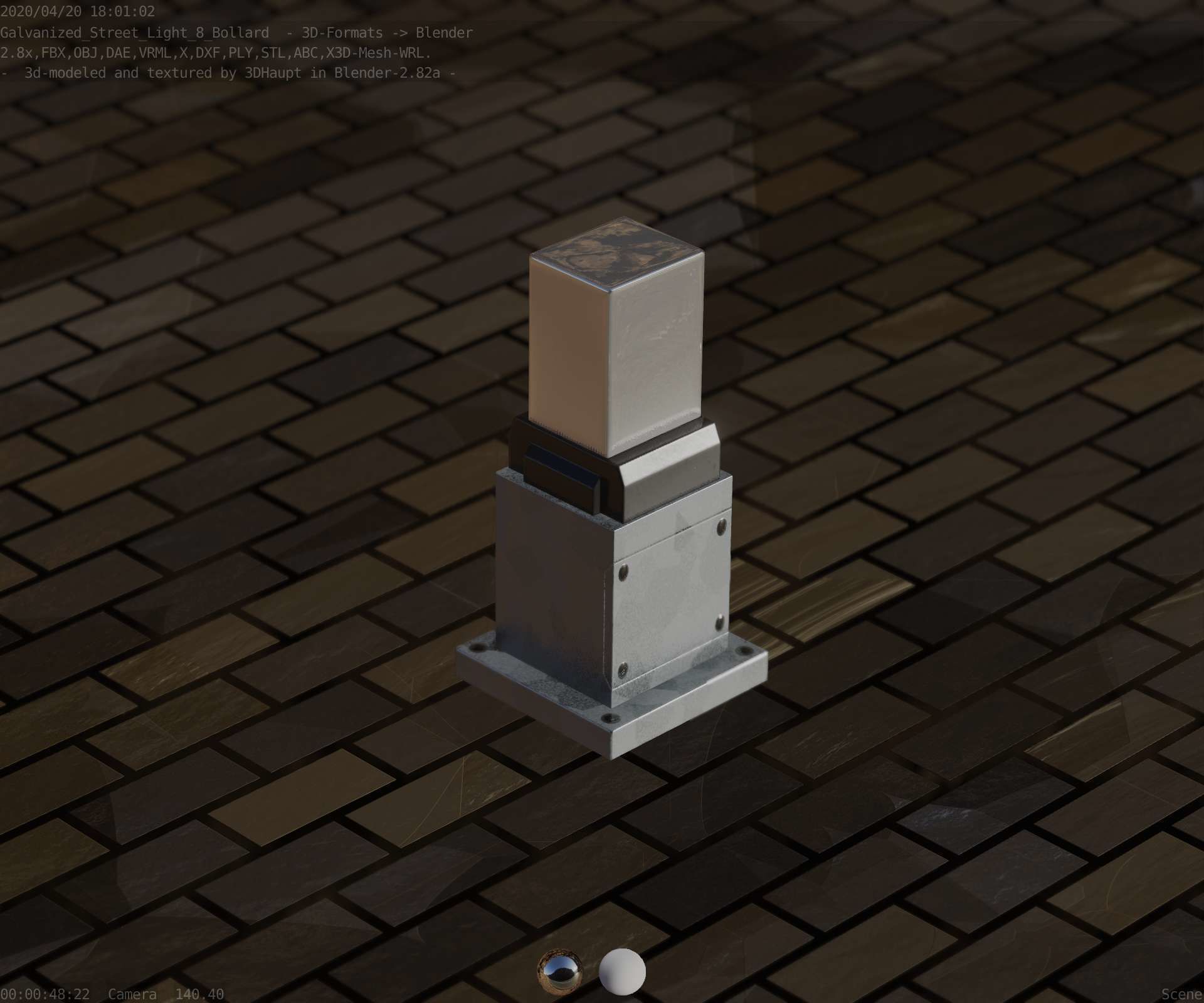 Street Light 8 Bollard 350mm Galvanized Version 3 Low-poly 3D model_79