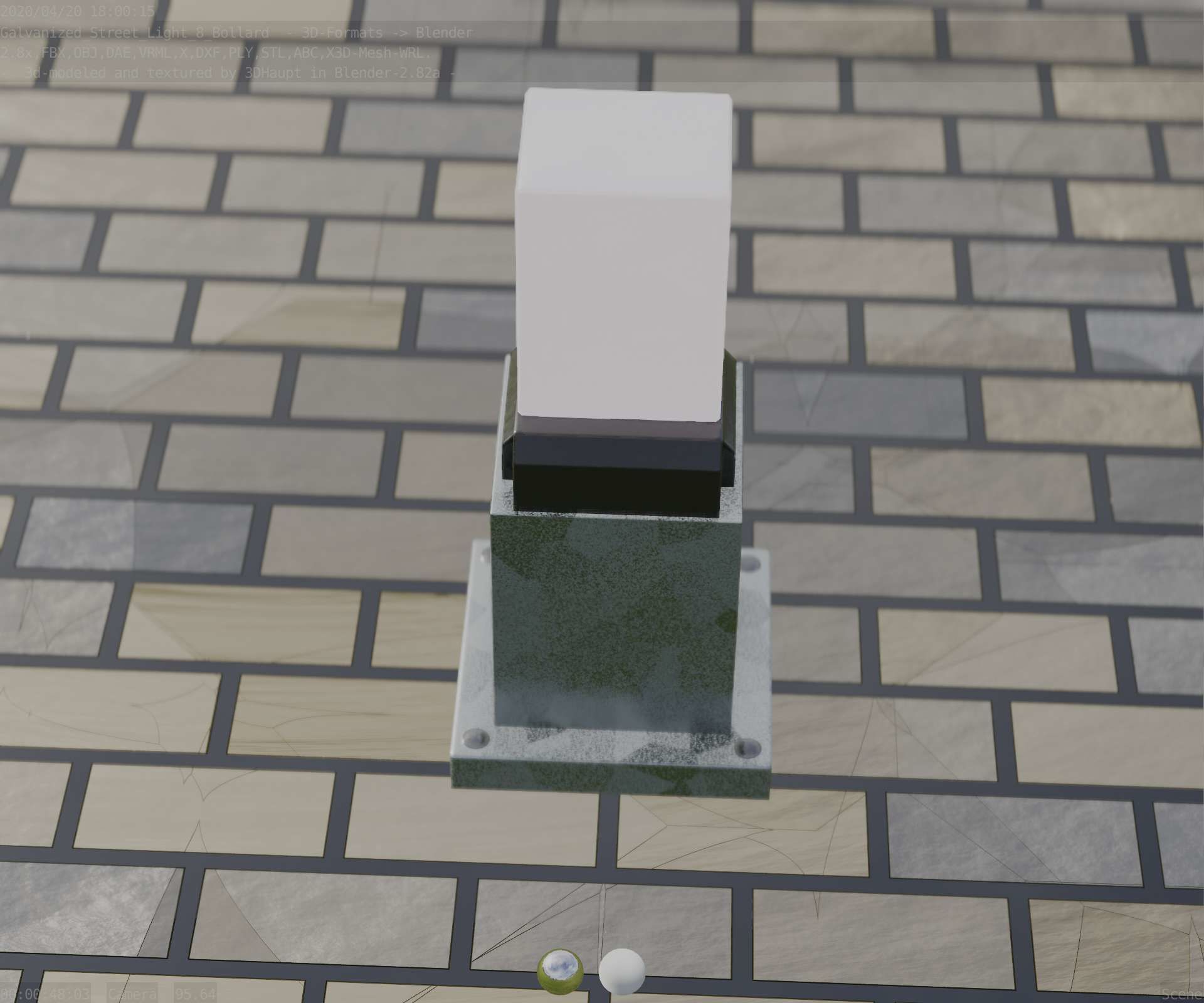 Street Light 8 Bollard 350mm Galvanized Version 3 Low-poly 3D model_60