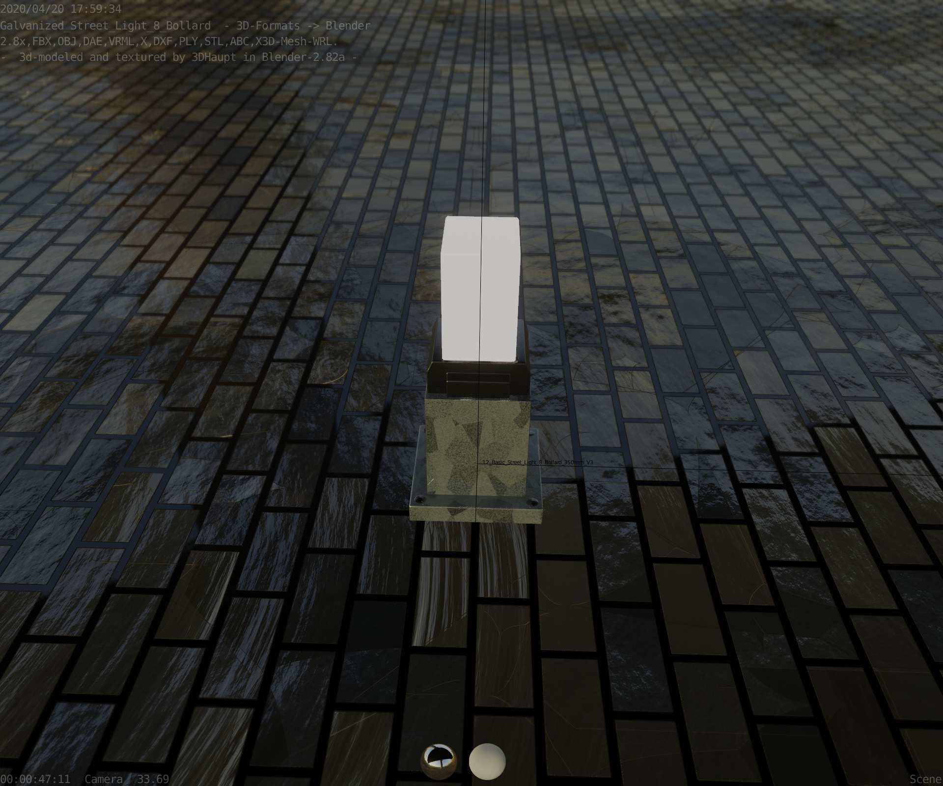 Street Light 8 Bollard 350mm Galvanized Version 3 Low-poly 3D model_44