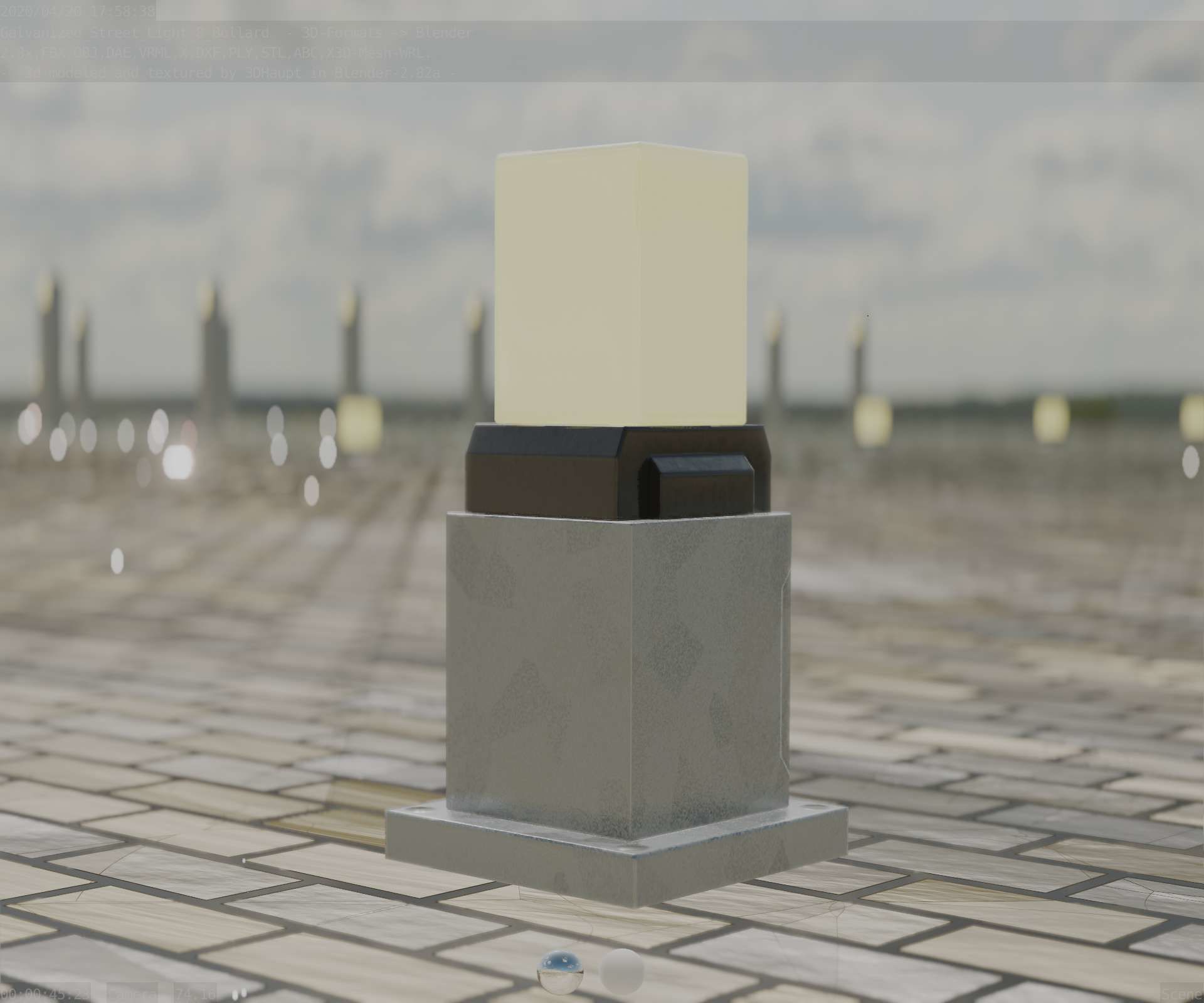 Street Light 8 Bollard 350mm Galvanized Version 3 Low-poly 3D model_11