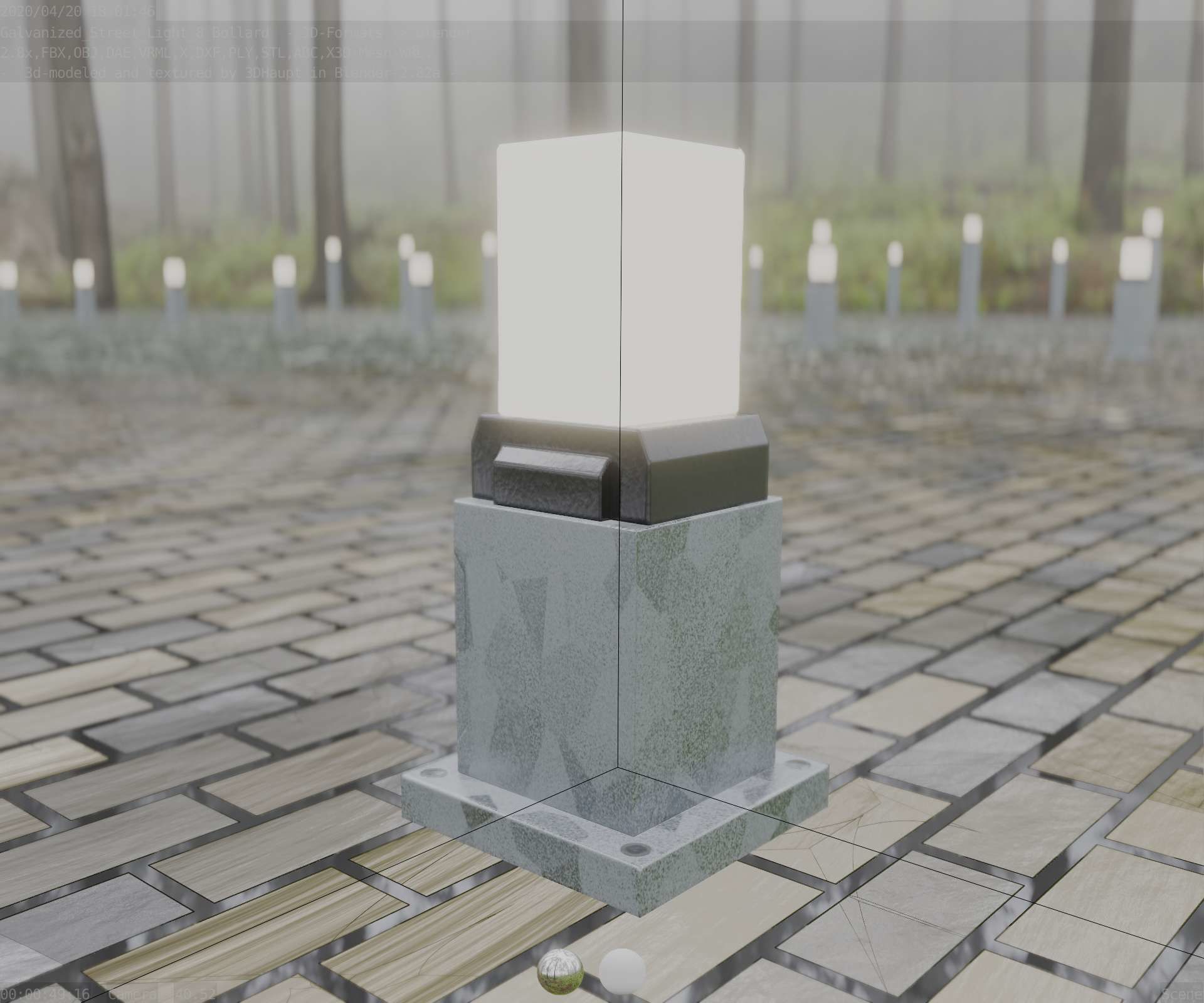 Street Light 8 Bollard 350mm Galvanized Version 3 Low-poly 3D model_4