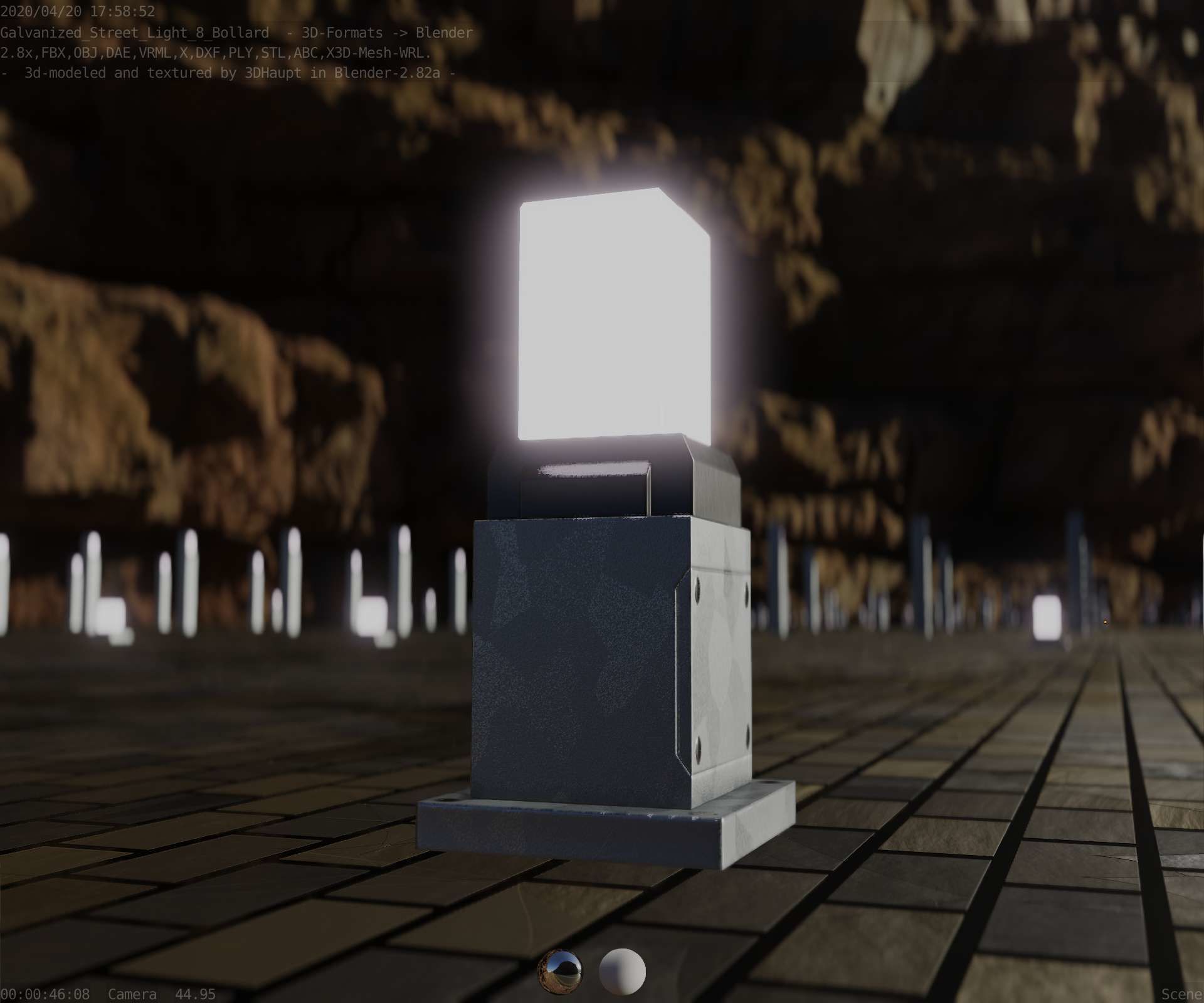 Street Light 8 Bollard 350mm Galvanized Version 3 Low-poly 3D model_19