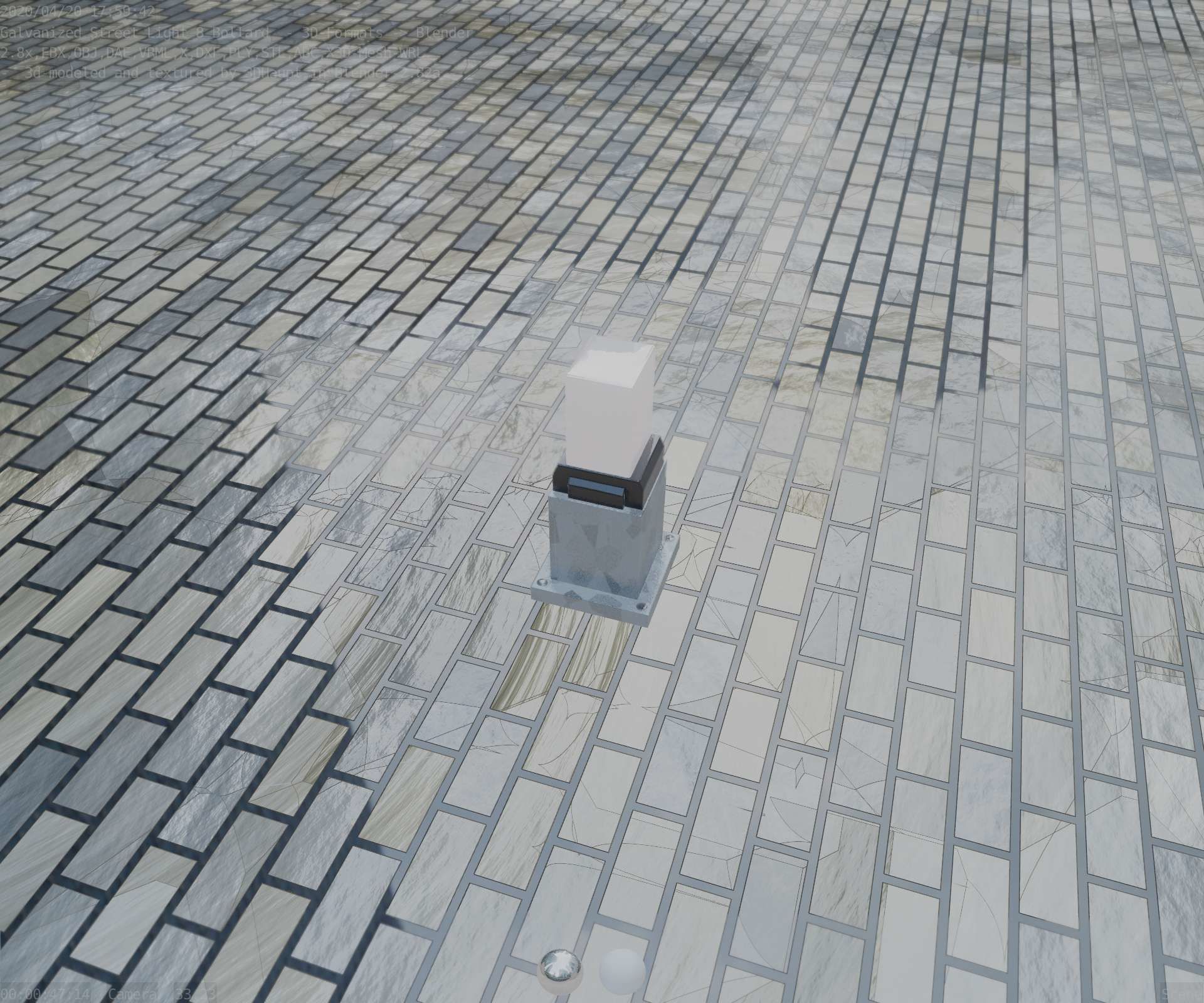 Street Light 8 Bollard 350mm Galvanized Version 3 Low-poly 3D model_47