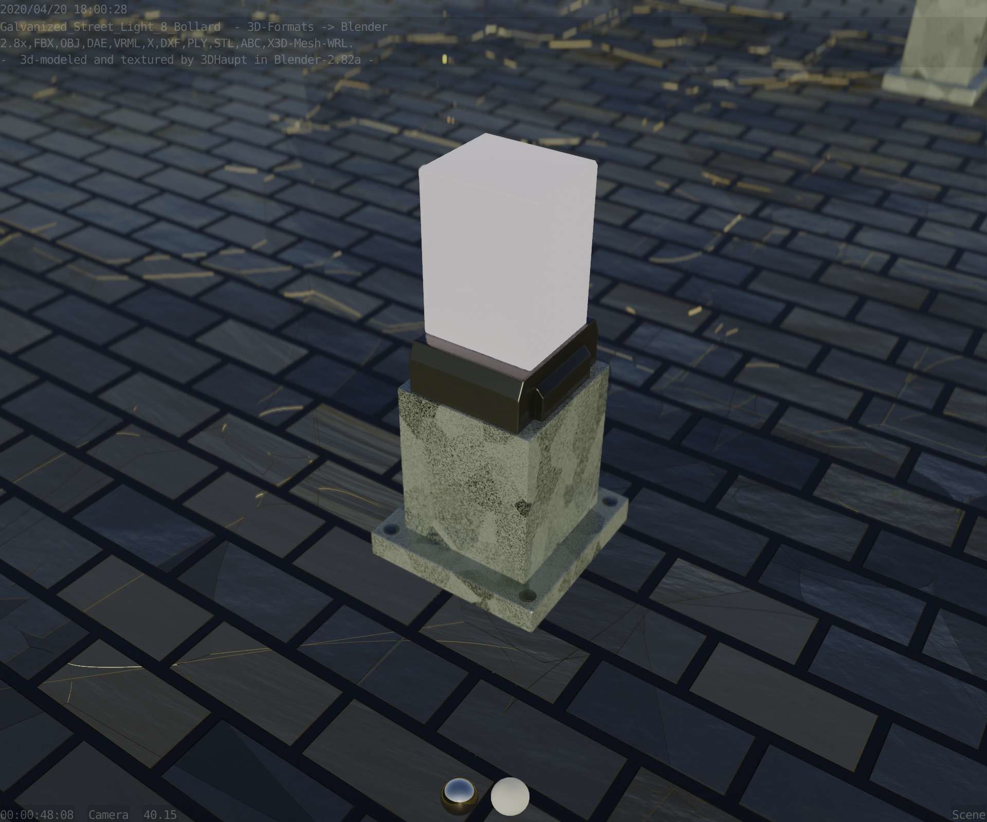 Street Light 8 Bollard 350mm Galvanized Version 3 Low-poly 3D model_65