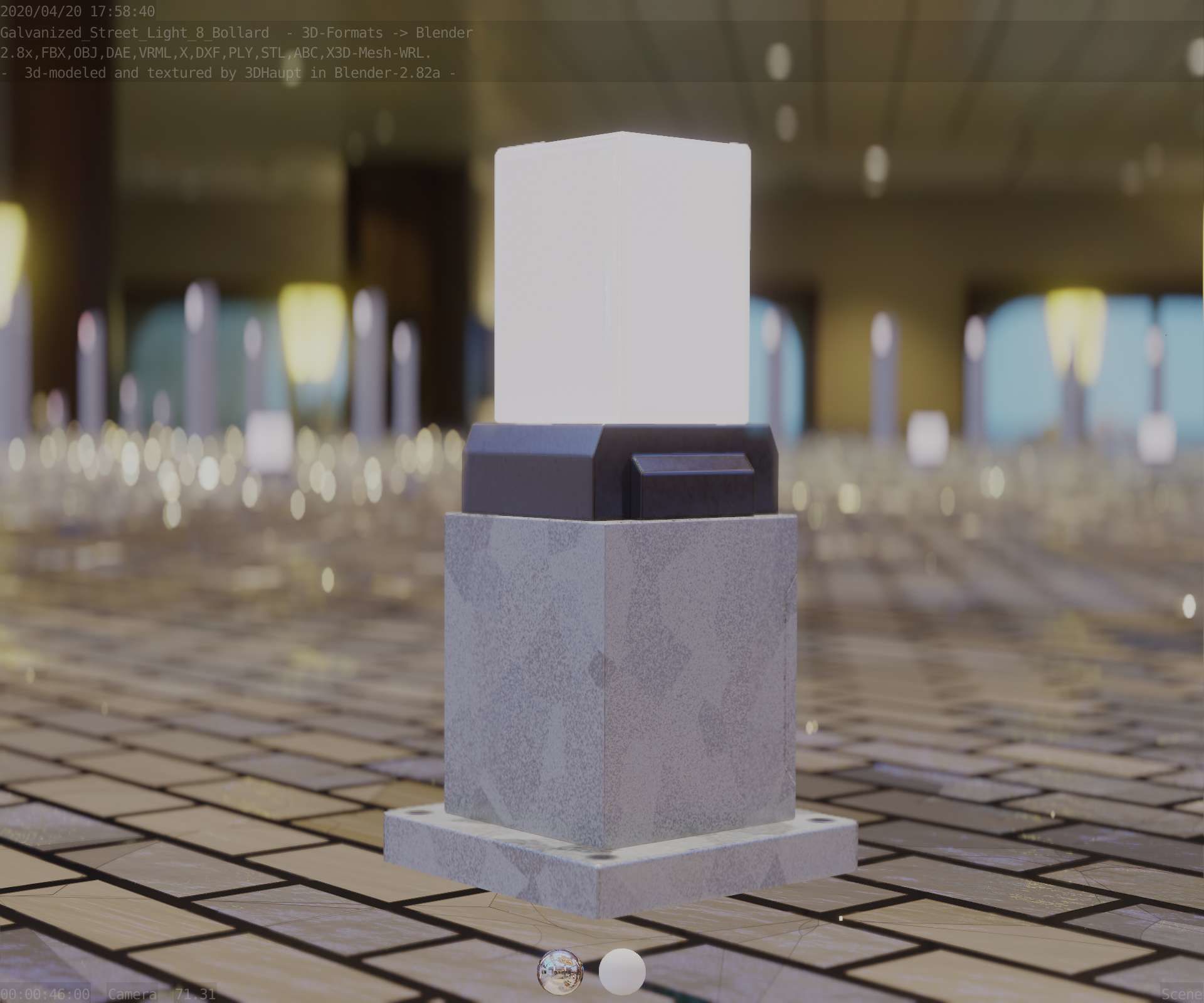 Street Light 8 Bollard 350mm Galvanized Version 3 Low-poly 3D model_12