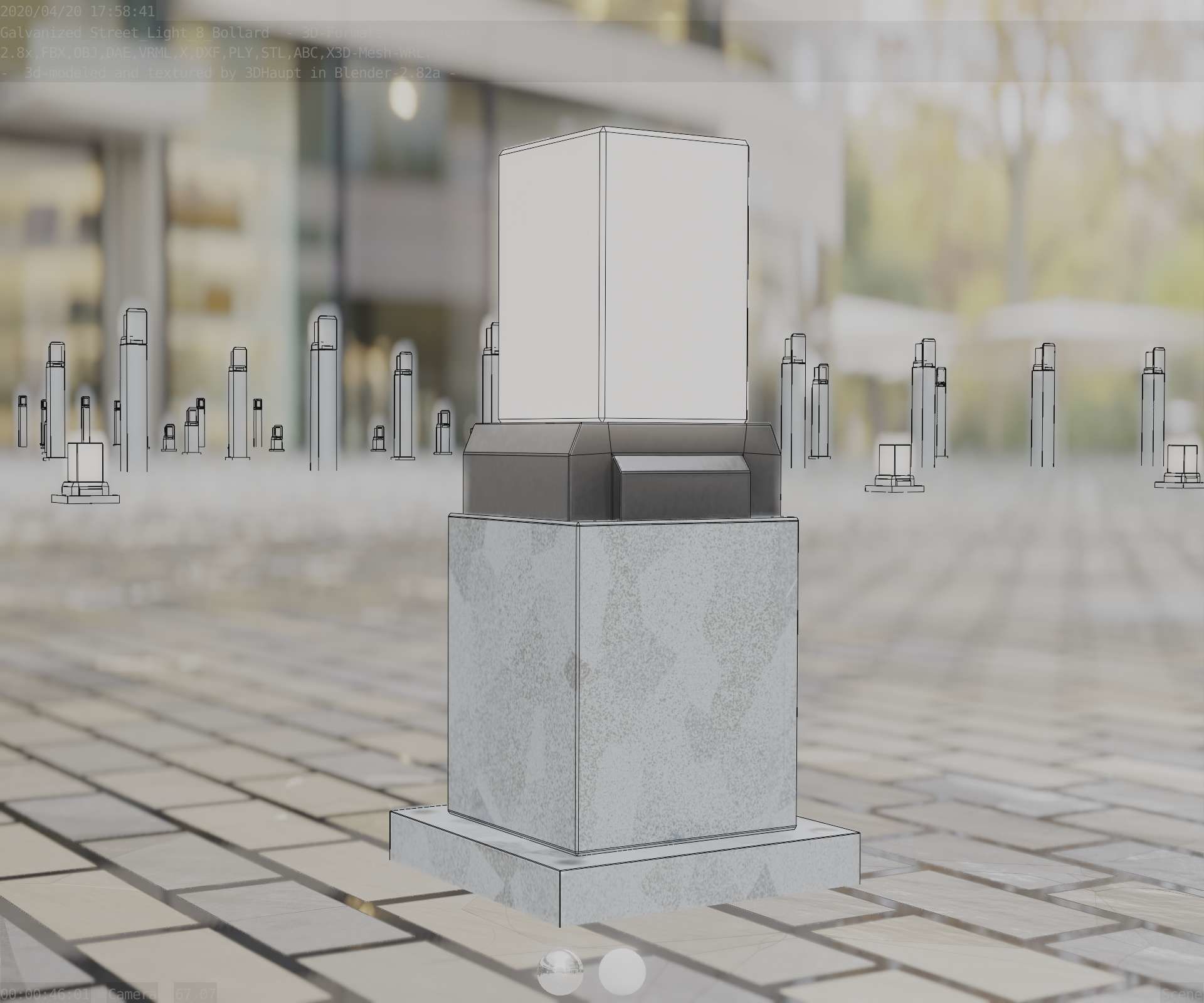 Street Light 8 Bollard 350mm Galvanized Version 3 Low-poly 3D model_13