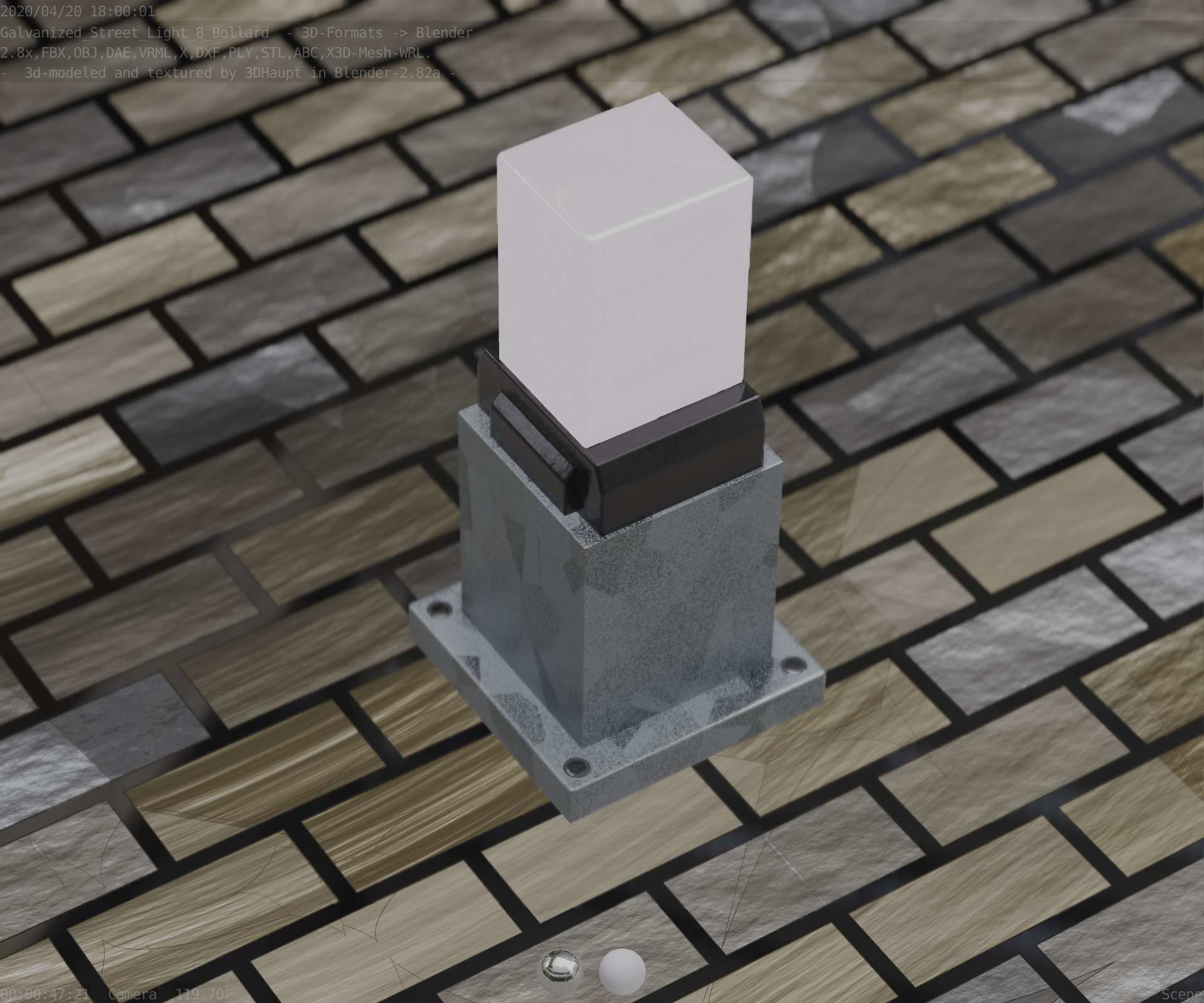 Street Light 8 Bollard 350mm Galvanized Version 3 Low-poly 3D model_54