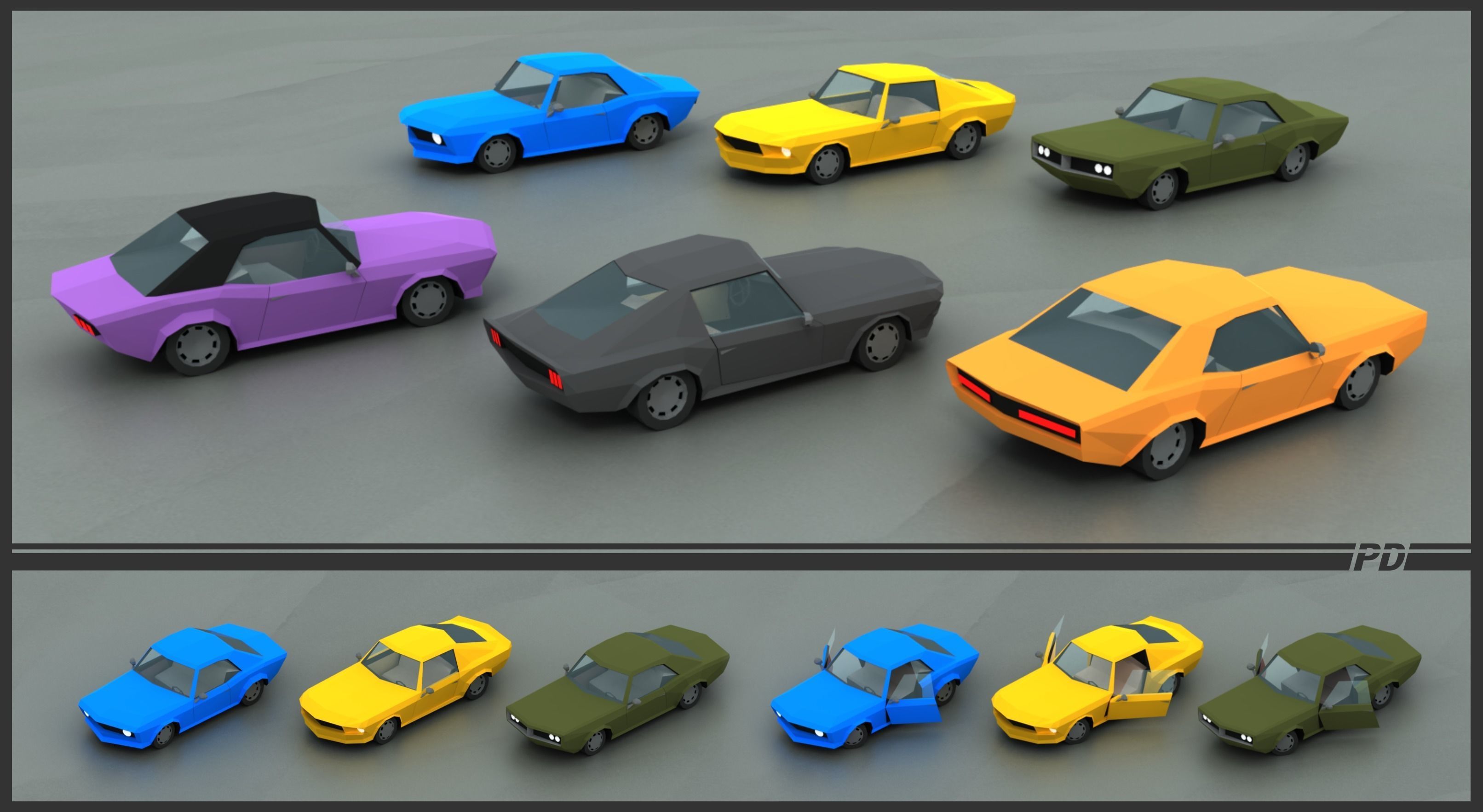 Stylized lowpoly vehicle pack with interior  Low-poly 3D model_6