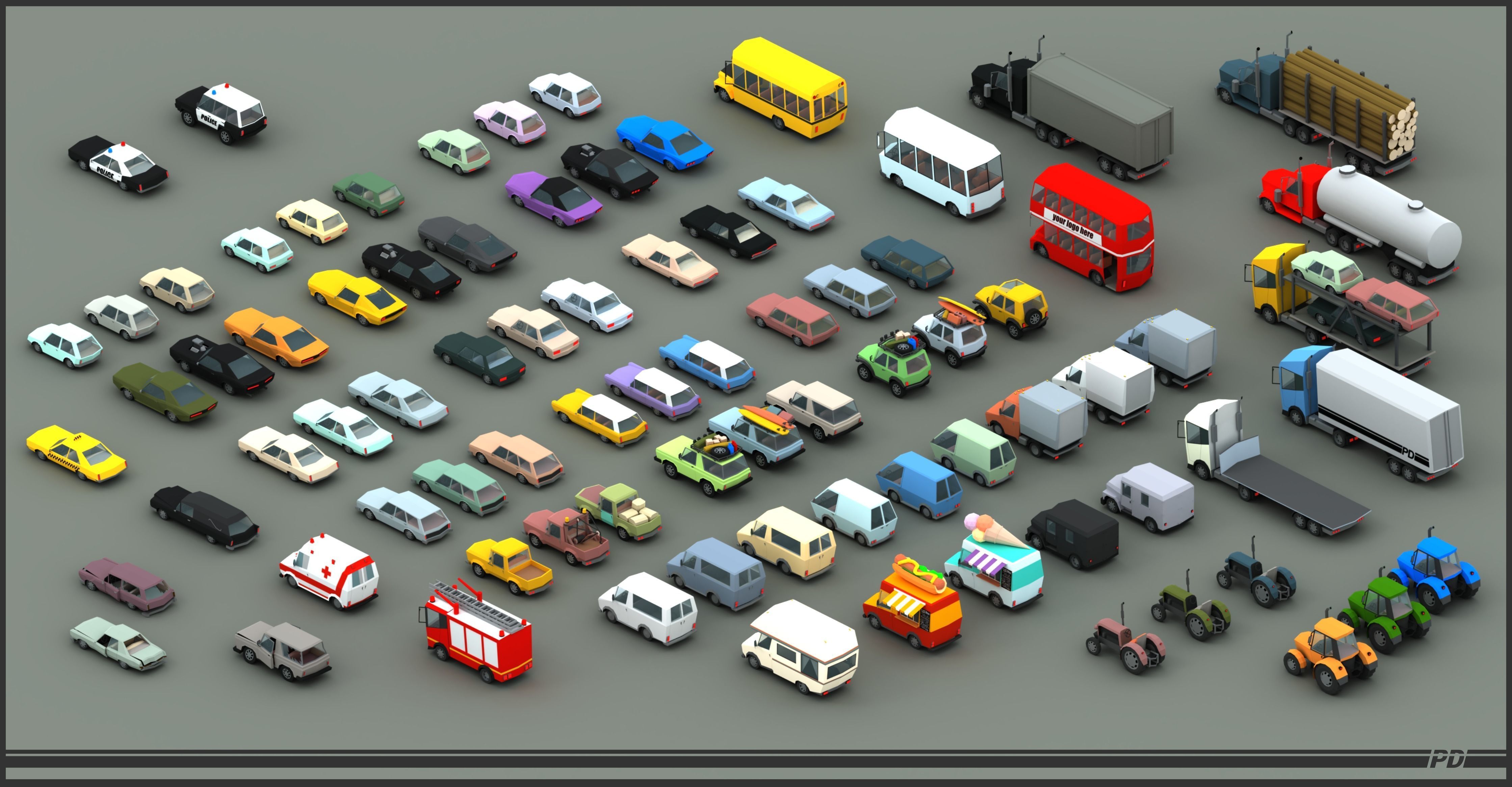 Stylized lowpoly vehicle pack with interior  Low-poly 3D model_2