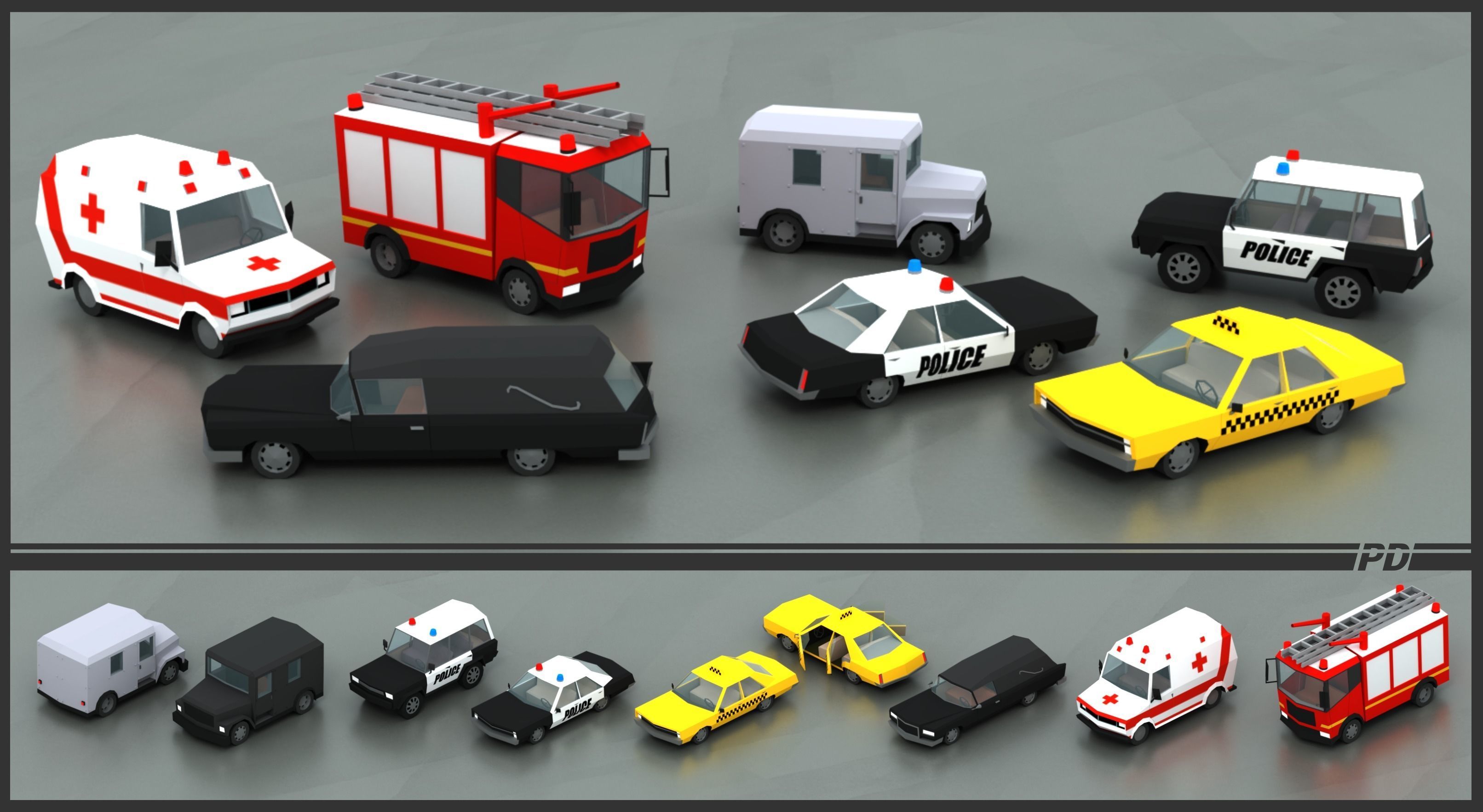Stylized lowpoly vehicle pack with interior  Low-poly 3D model_12