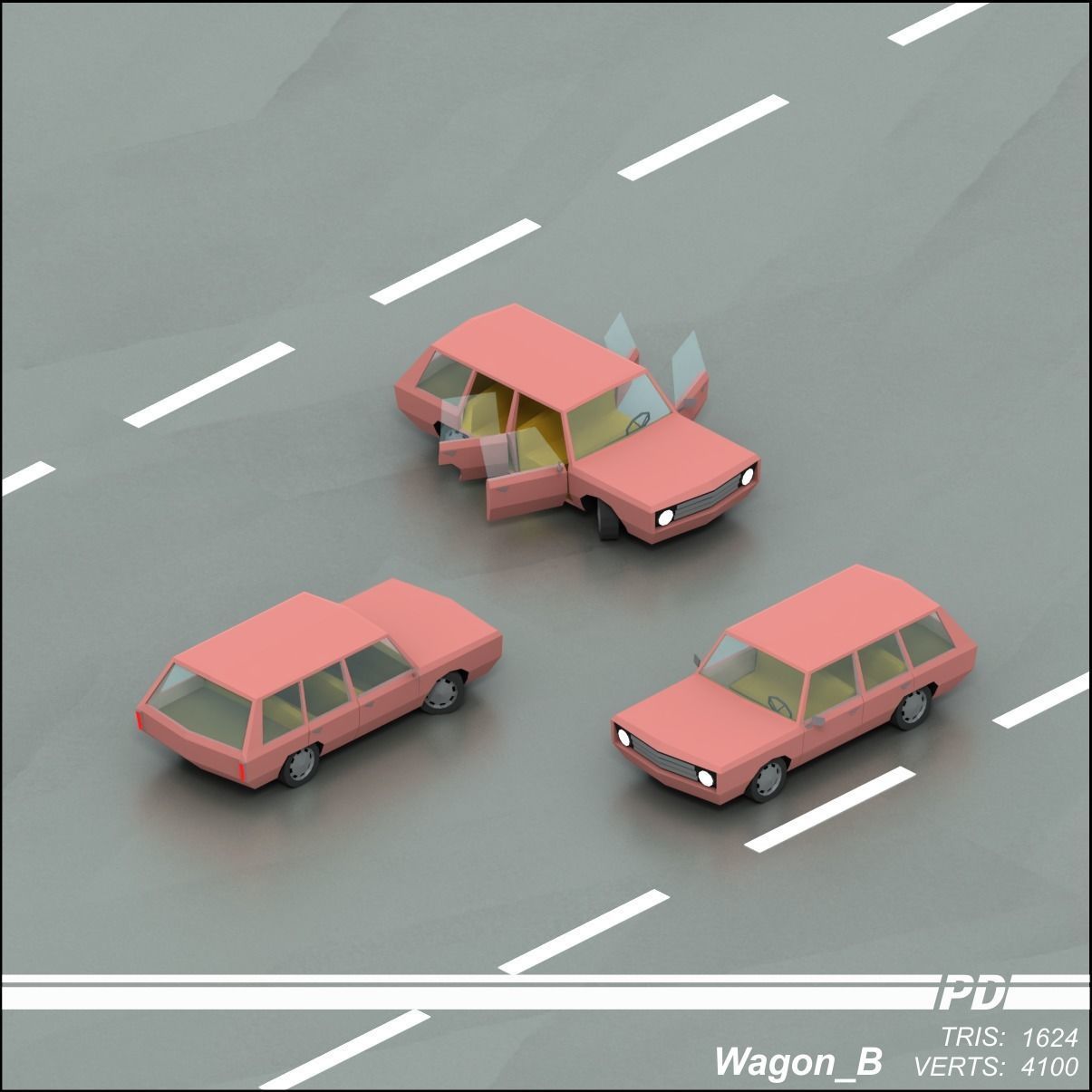 Stylized lowpoly vehicle pack with interior  Low-poly 3D model_63