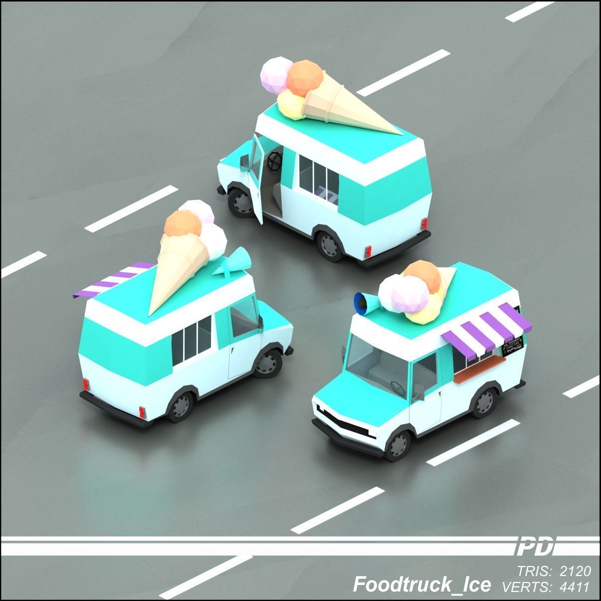 Stylized lowpoly vehicle pack with interior  Low-poly 3D model_39