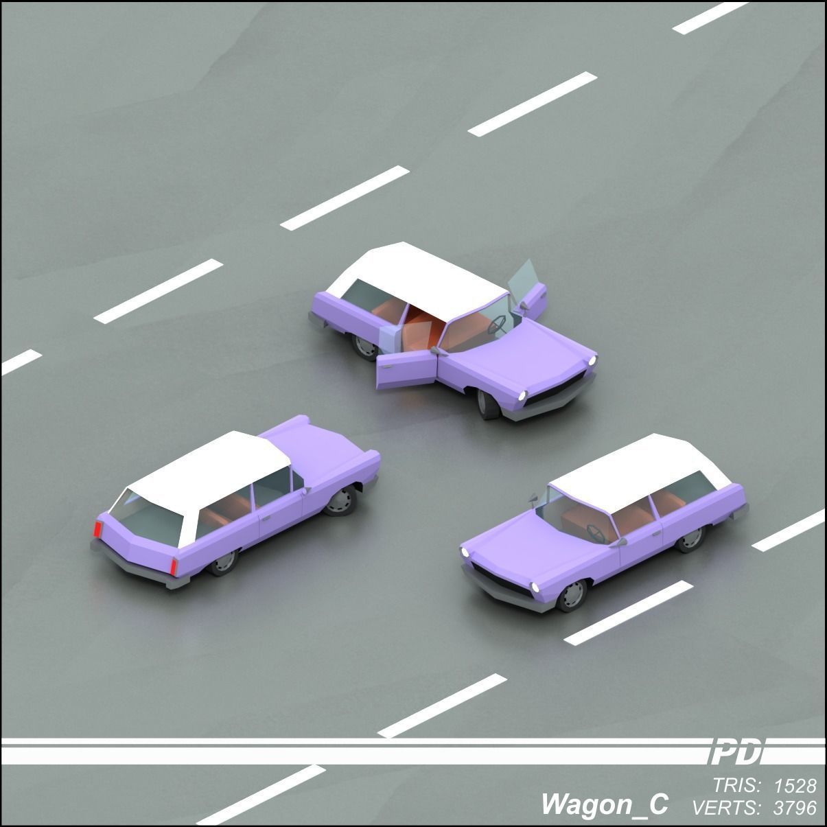 Stylized lowpoly vehicle pack with interior  Low-poly 3D model_64