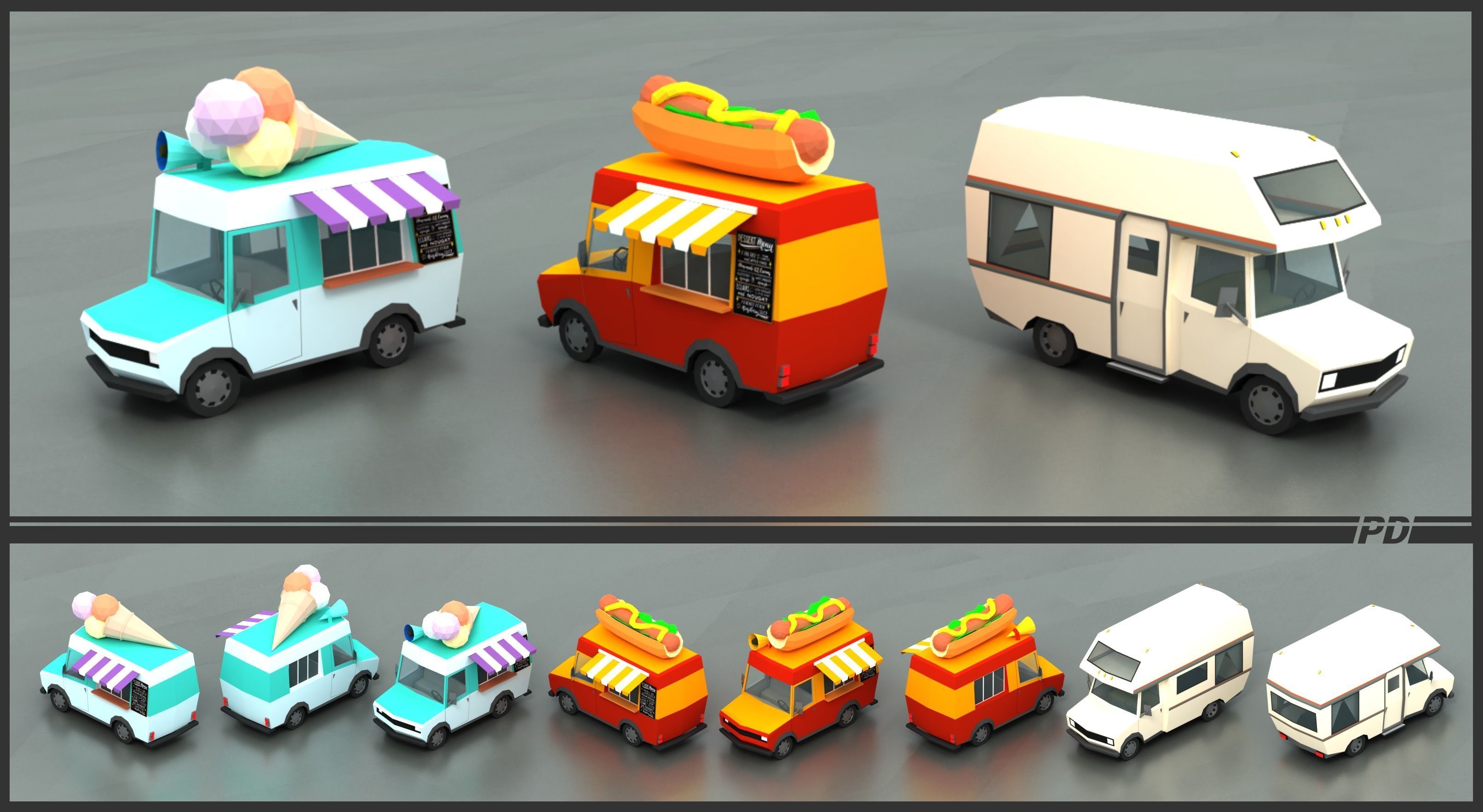 Stylized lowpoly vehicle pack with interior  Low-poly 3D model_15
