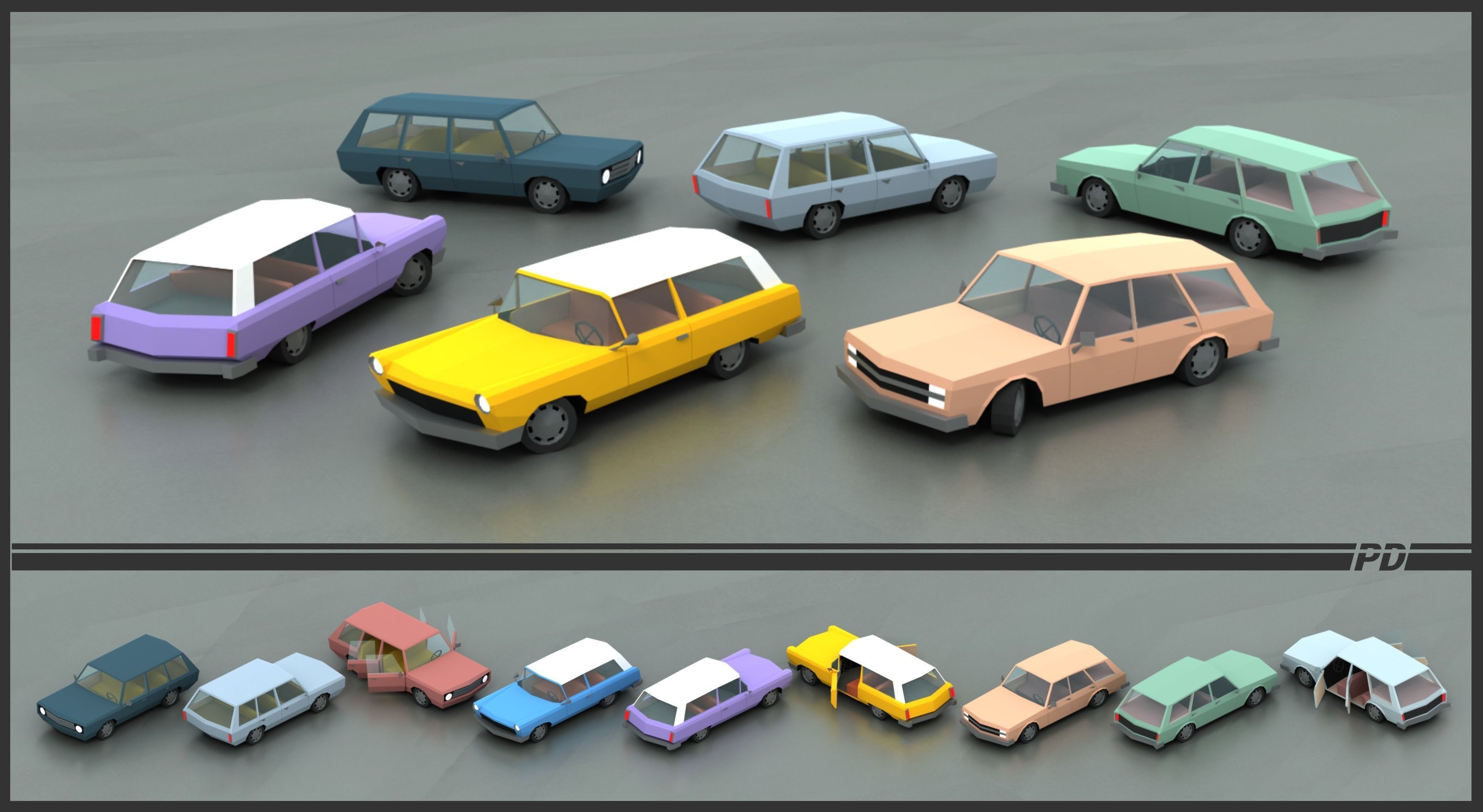 Stylized lowpoly vehicle pack with interior  Low-poly 3D model_9