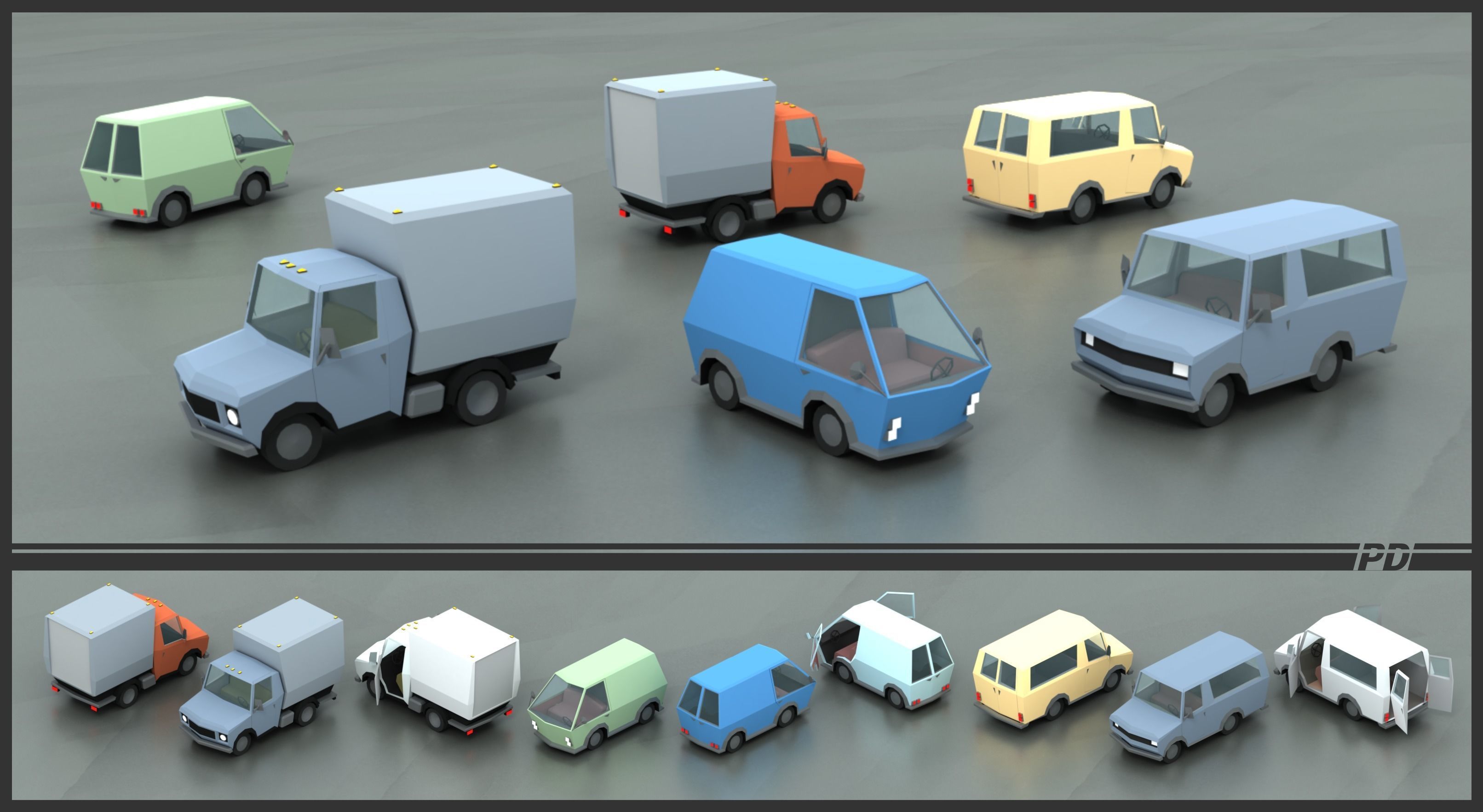 Stylized lowpoly vehicle pack with interior  Low-poly 3D model_11