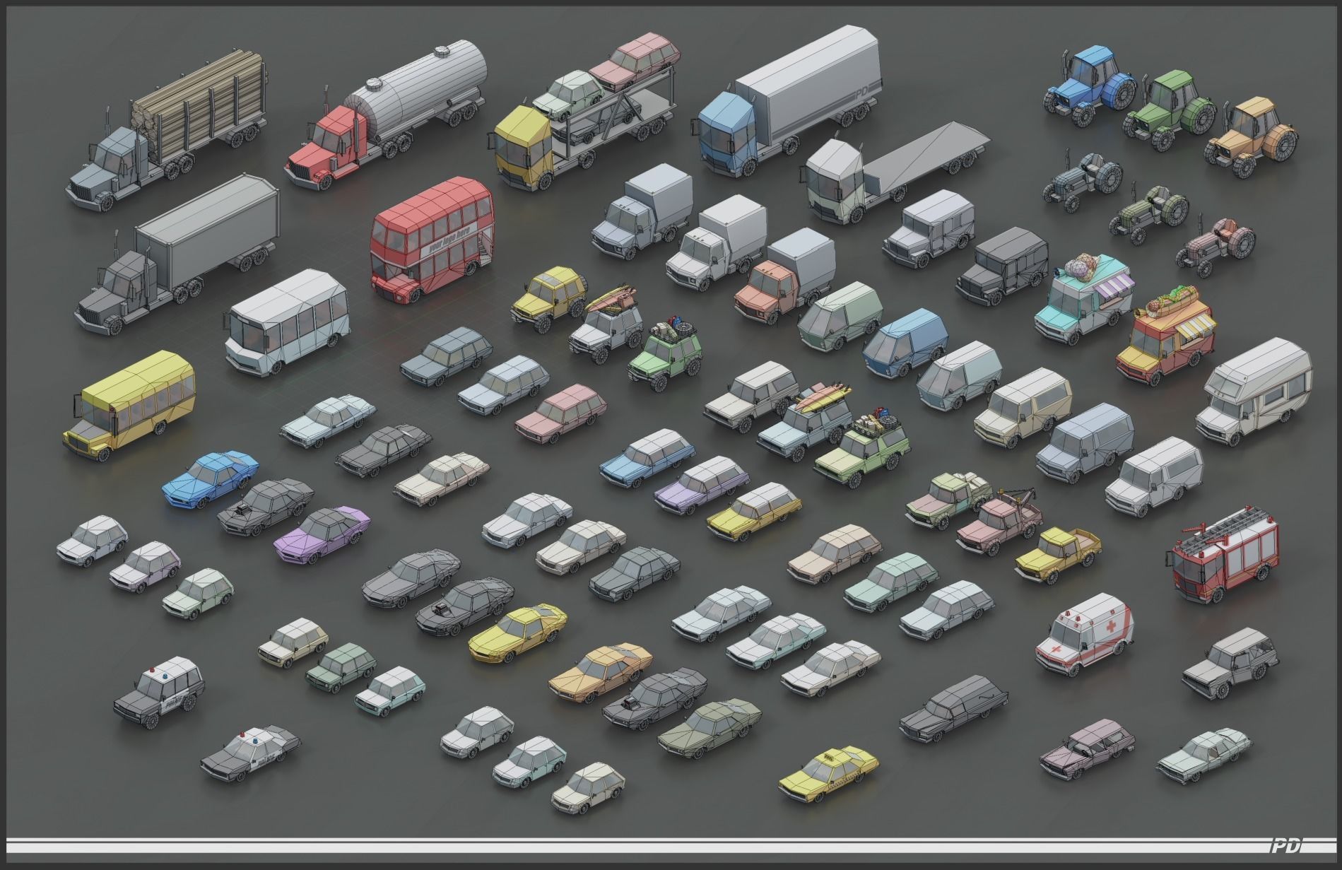 Stylized lowpoly vehicle pack with interior  Low-poly 3D model_3