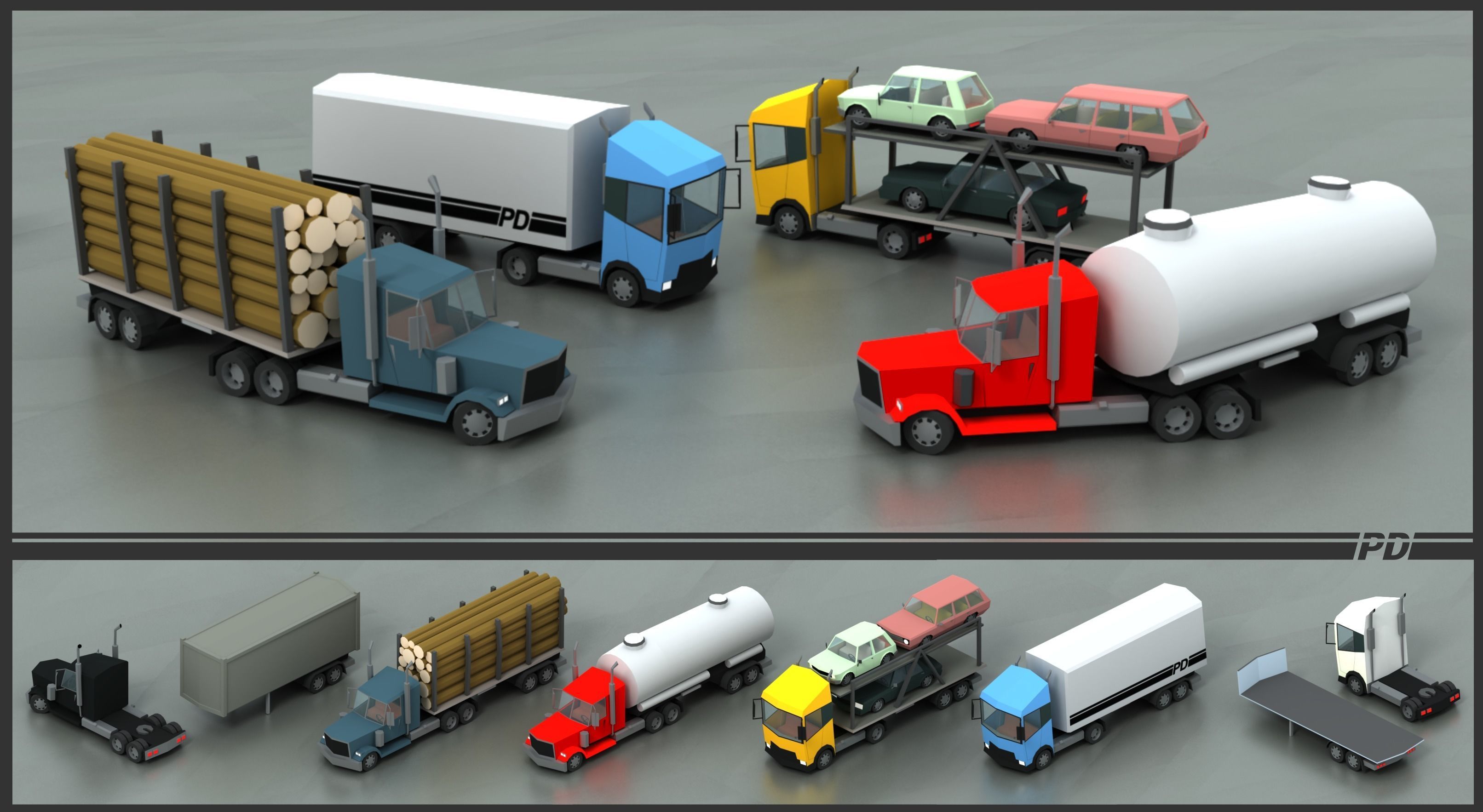 Stylized lowpoly vehicle pack with interior  Low-poly 3D model_16