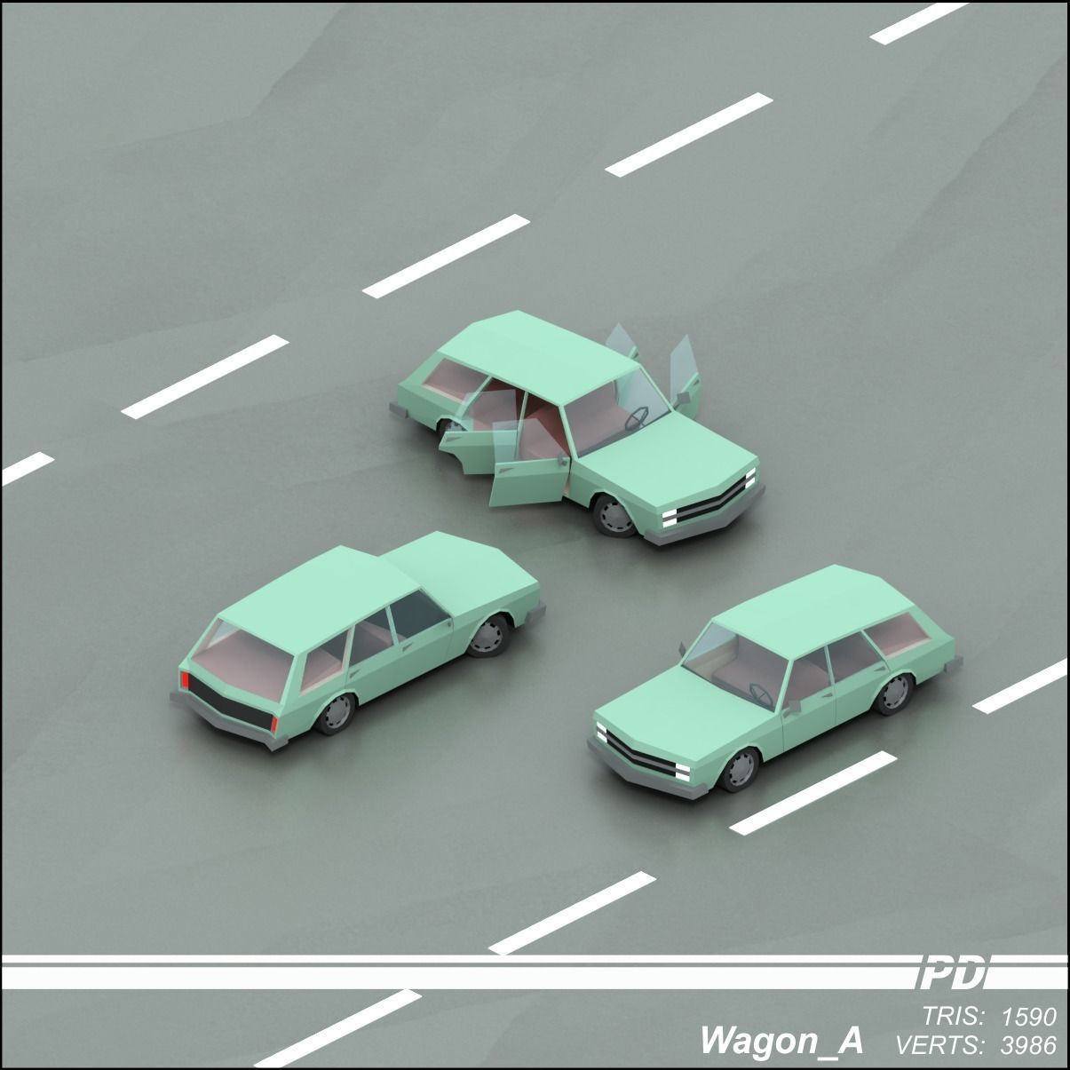 Stylized lowpoly vehicle pack with interior  Low-poly 3D model_62