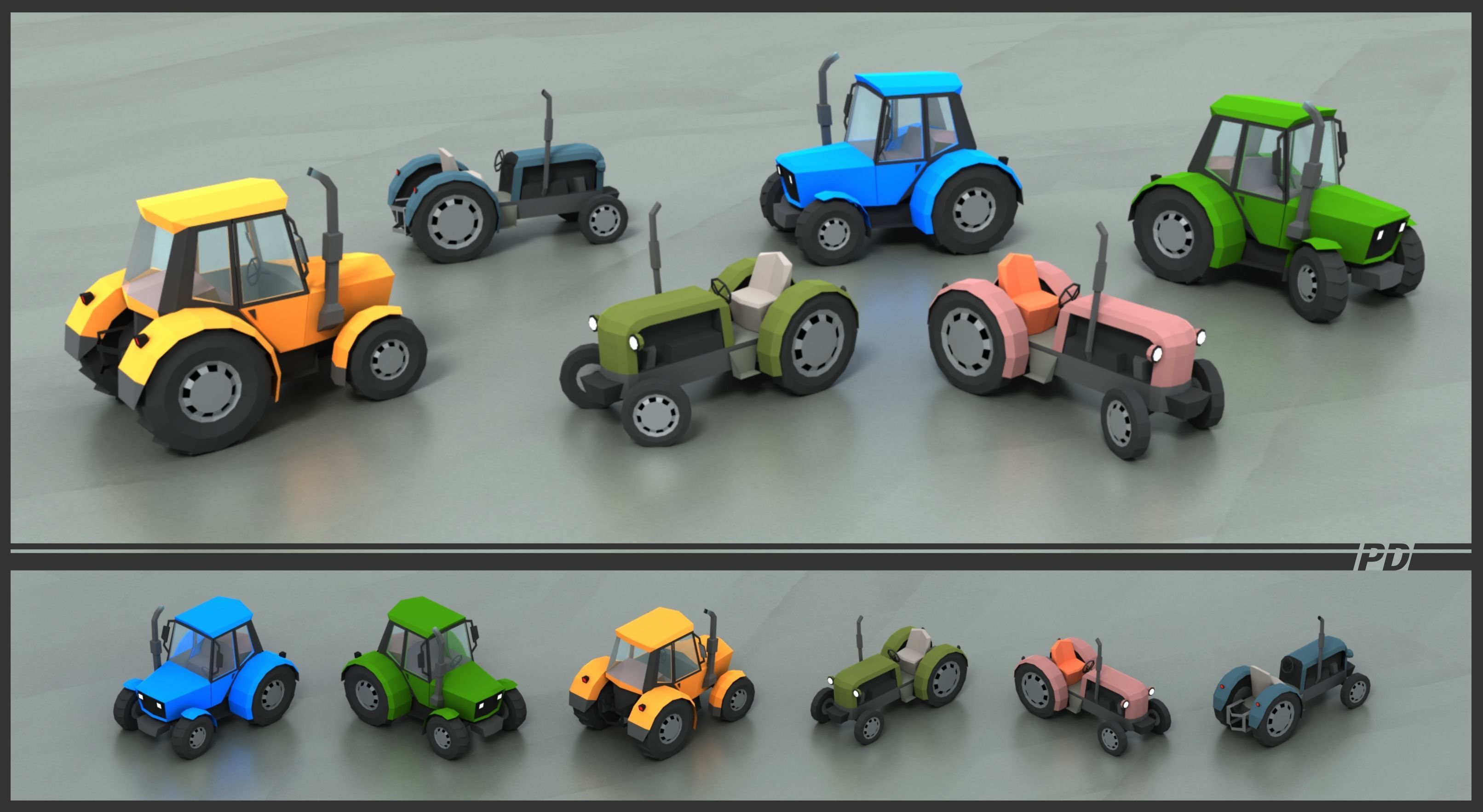 Stylized lowpoly vehicle pack with interior  Low-poly 3D model_8