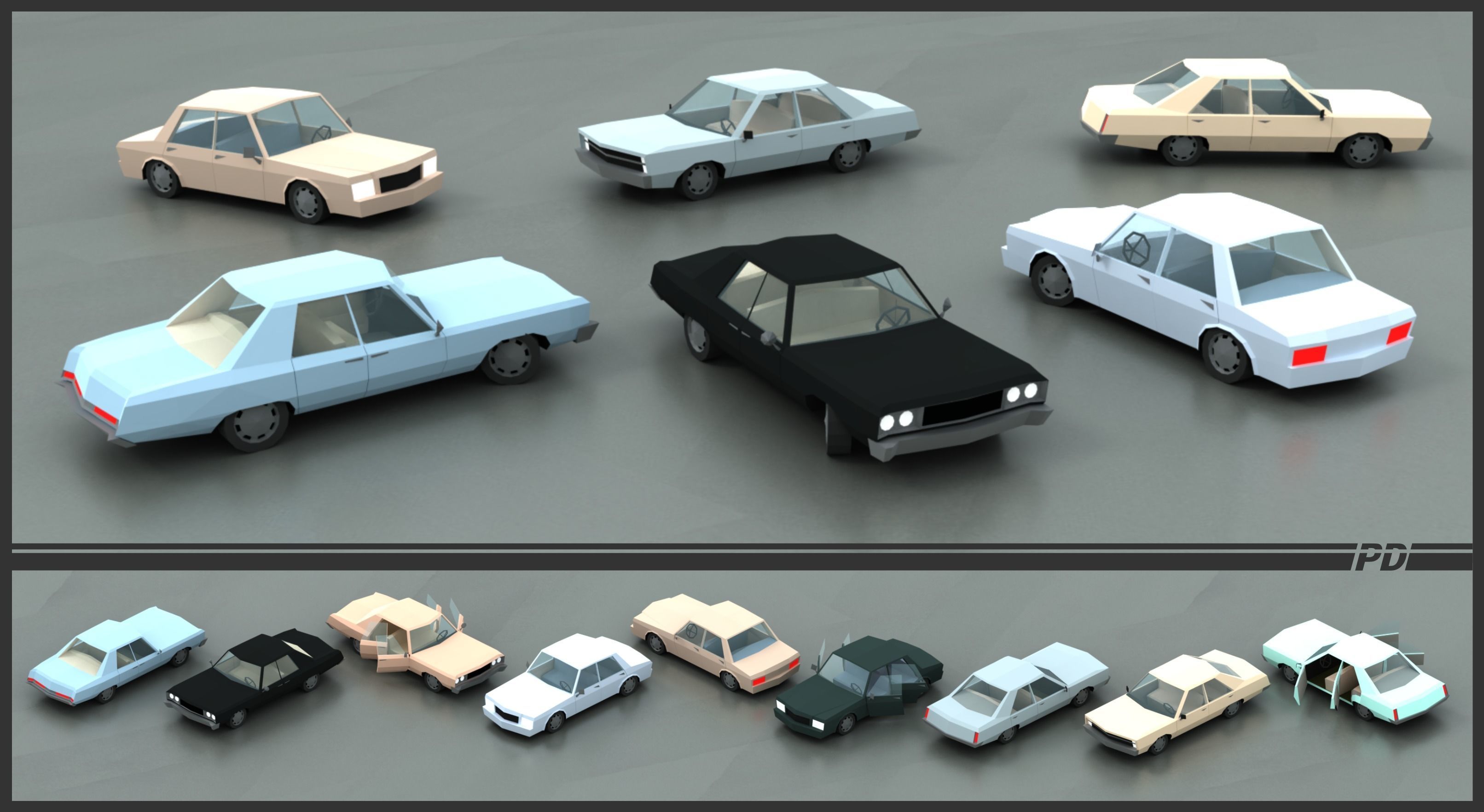 Stylized lowpoly vehicle pack with interior  Low-poly 3D model_4