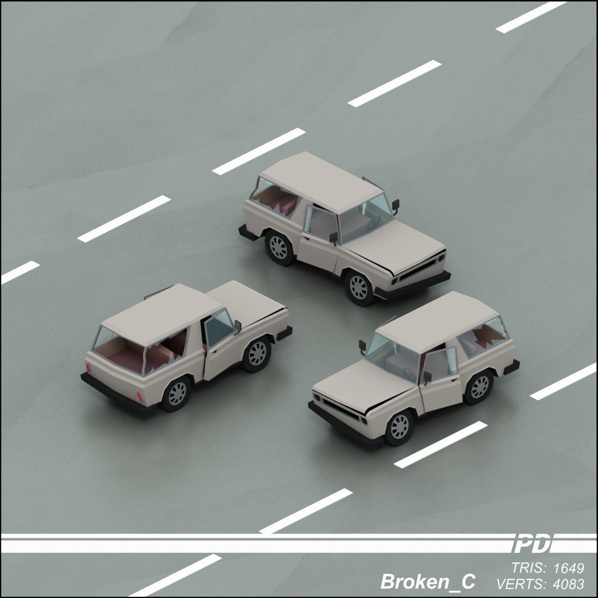 Stylized lowpoly vehicle pack with interior  Low-poly 3D model_34