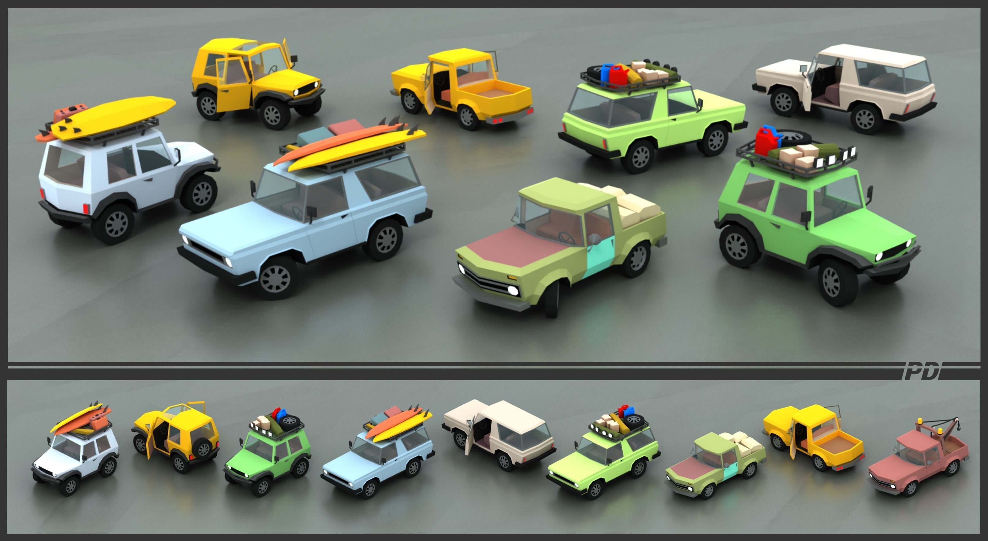 Stylized lowpoly vehicle pack with interior  Low-poly 3D model_10