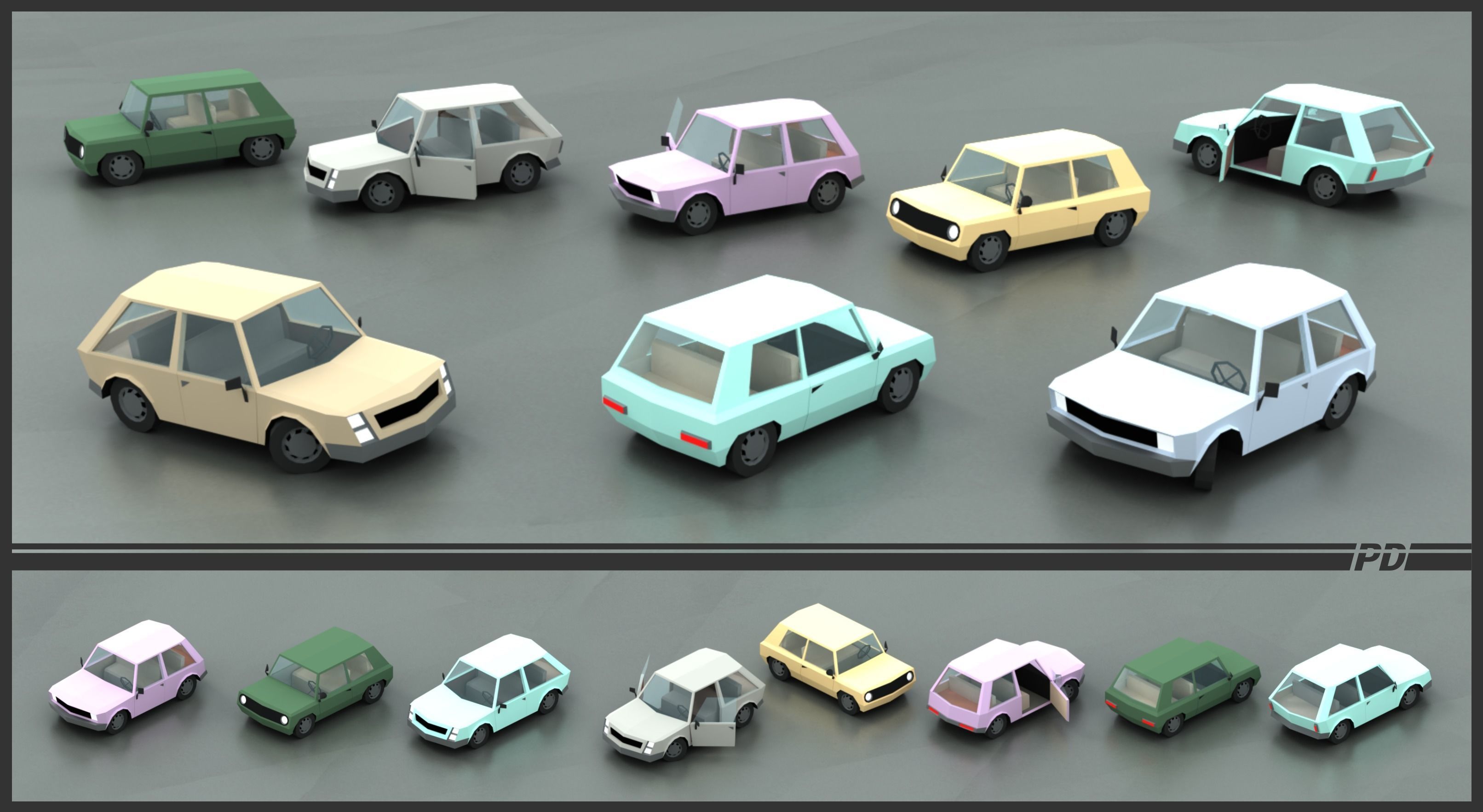 Stylized lowpoly vehicle pack with interior  Low-poly 3D model_5