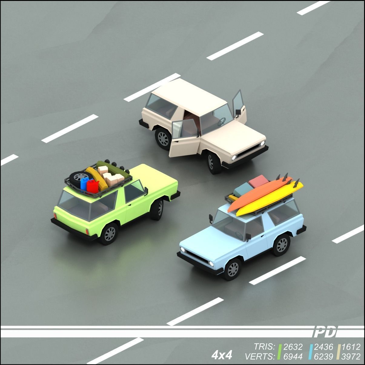 Stylized lowpoly vehicle pack with interior  Low-poly 3D model_27