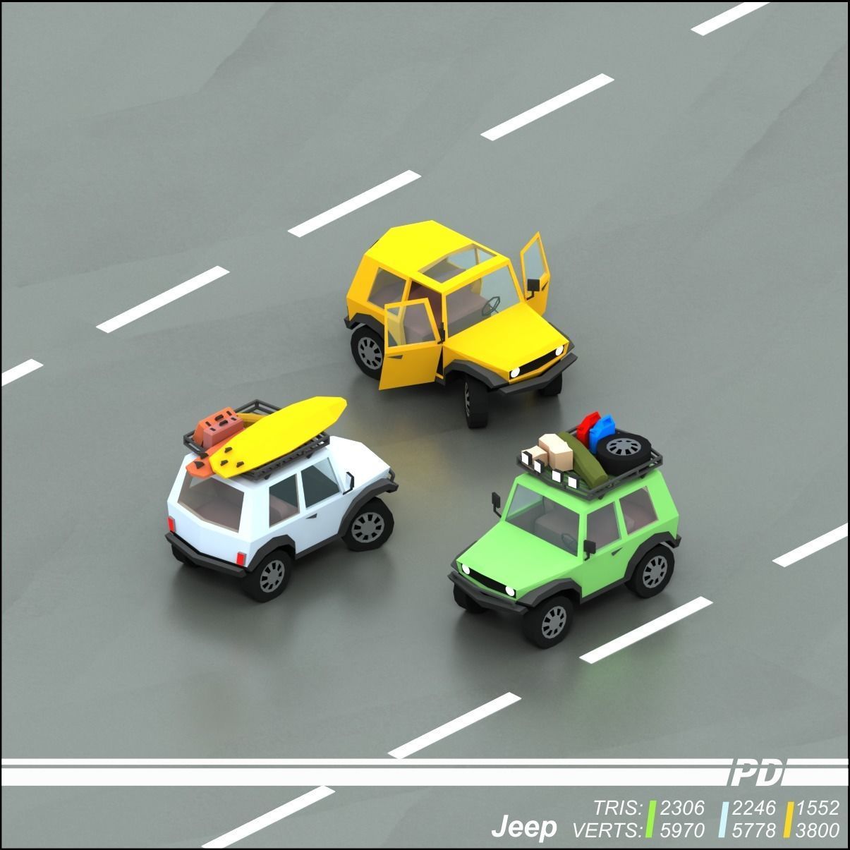 Stylized lowpoly vehicle pack with interior  Low-poly 3D model_25