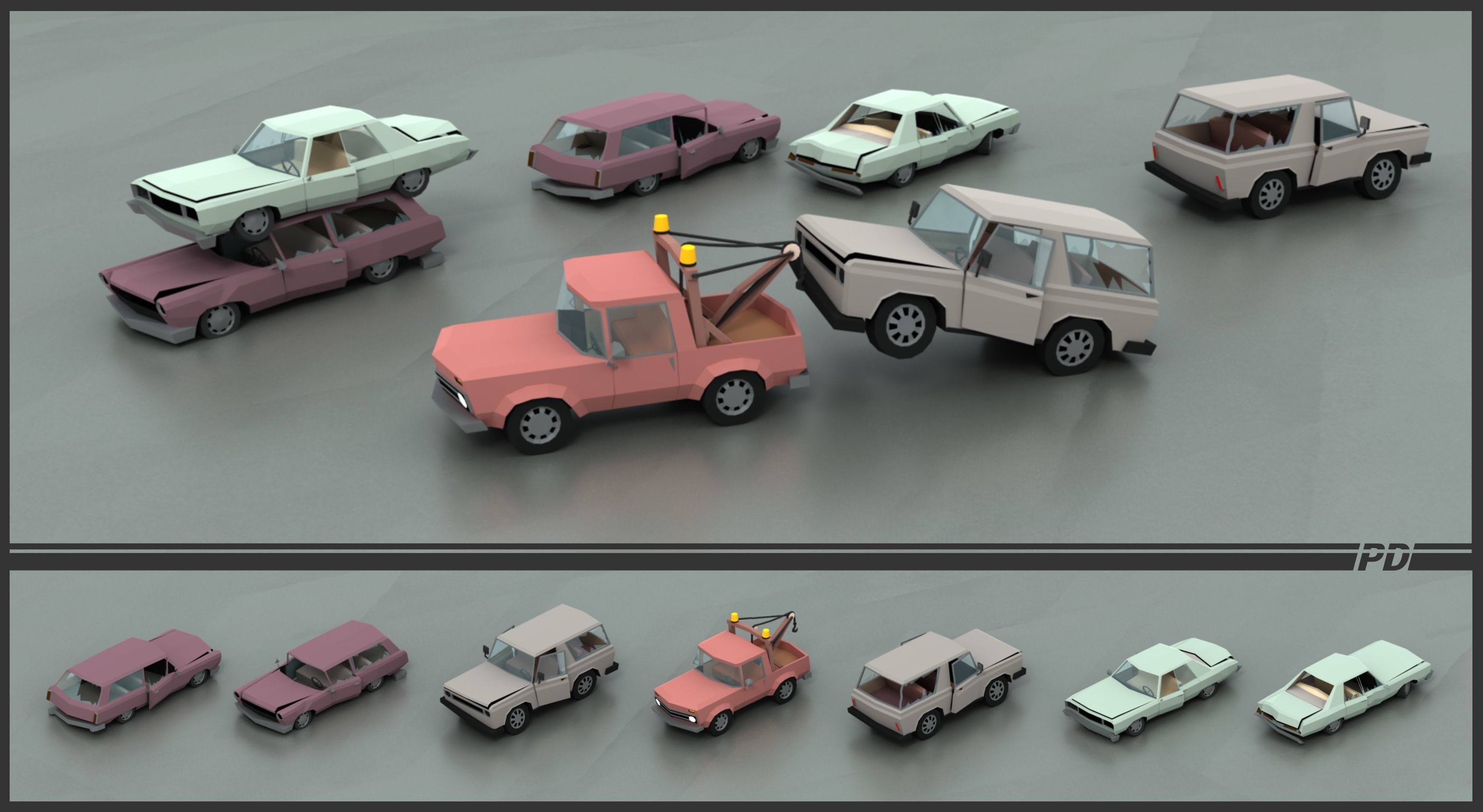 Stylized lowpoly vehicle pack with interior  Low-poly 3D model_13