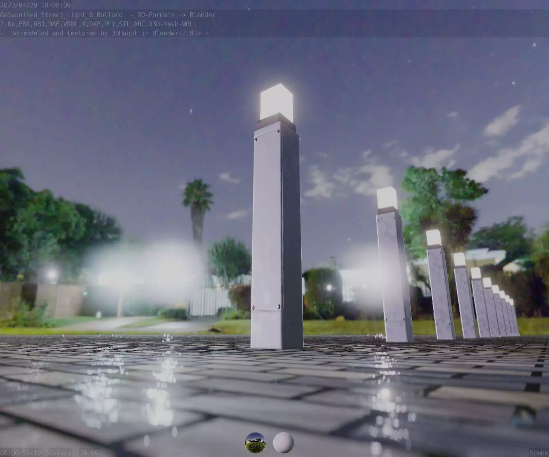 Street Light 8 Bollard 900mm Galvanized Version 6 Low-poly 3D model