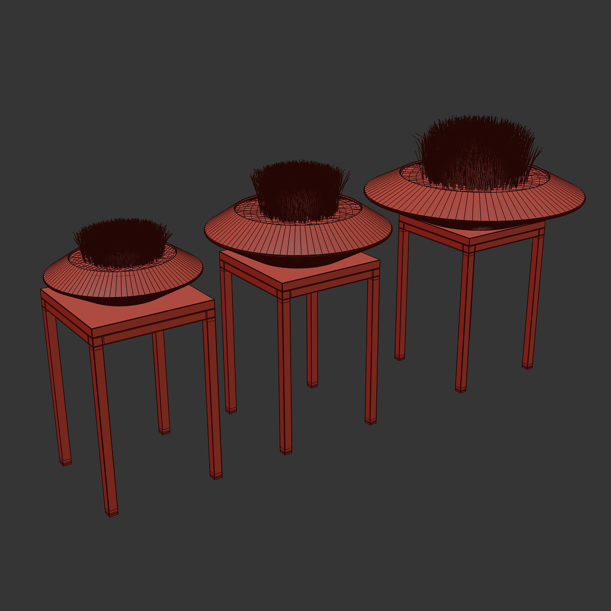 Stylish black vase with grass on a stand 3D model_6