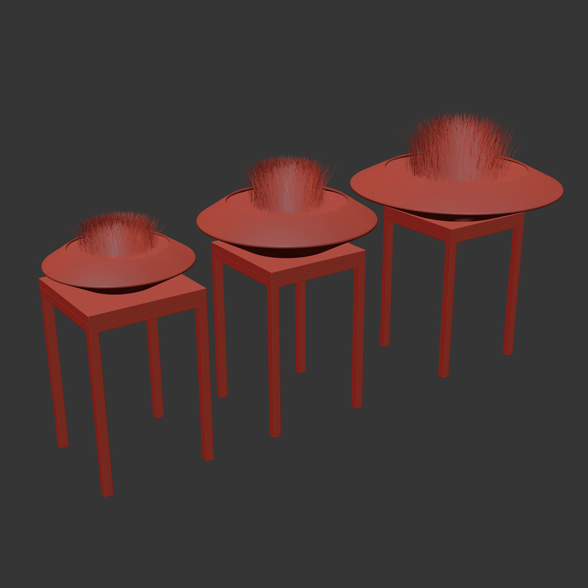 Stylish black vase with grass on a stand 3D model_5