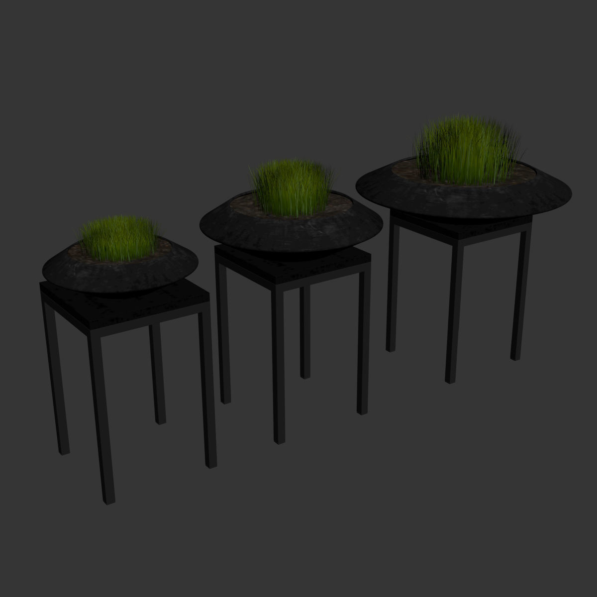 Stylish black vase with grass on a stand 3D model_4