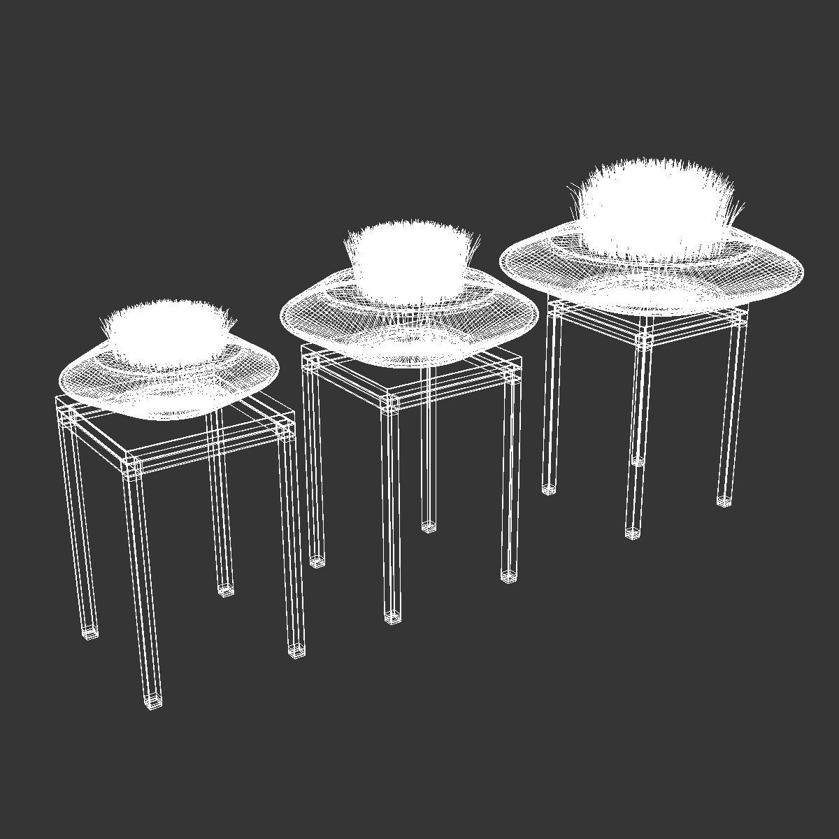 Stylish black vase with grass on a stand 3D model_7