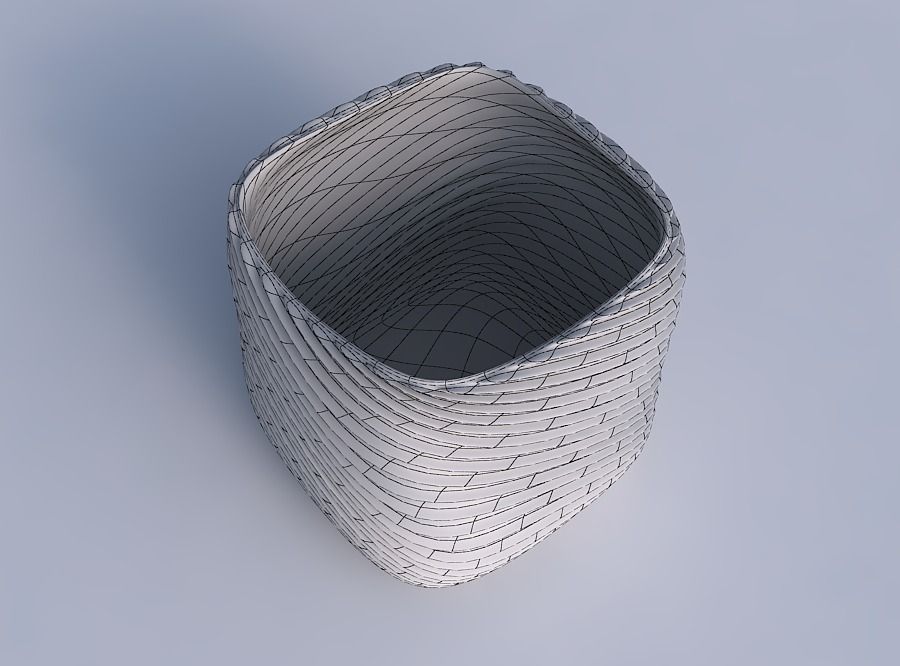 Vase quadratic stumpy with bent extruded lines 3 3D print model_6