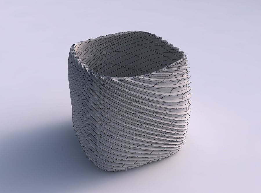 Vase quadratic stumpy with bent extruded lines 3 3D print model_5
