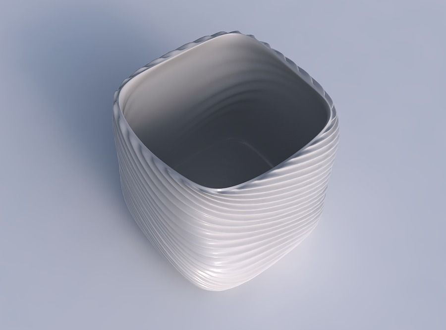 Vase quadratic stumpy with bent extruded lines 3 3D print model_1