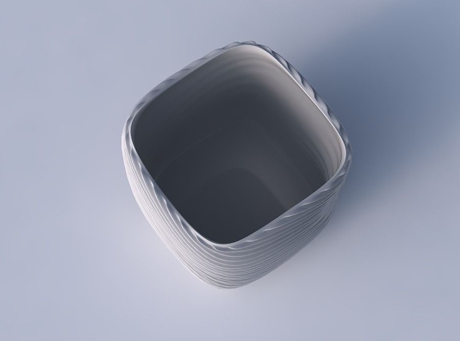 Vase quadratic stumpy with bent extruded lines 3 3D print model_2