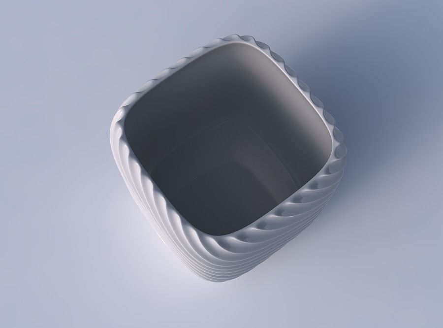 Vase quadratic stumpy with bent extruded lines 3D print model_2