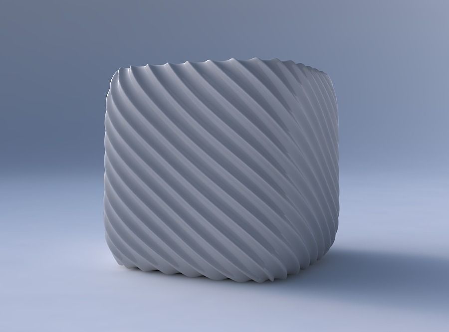 Vase quadratic stumpy with bent extruded lines 3D print model_4