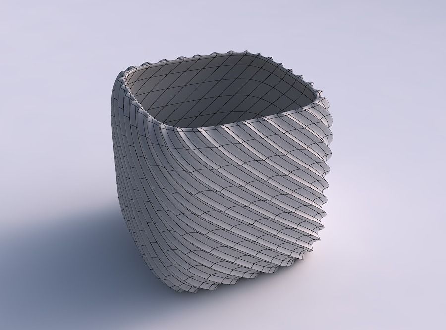 Vase quadratic stumpy with bent extruded lines 3D print model_5