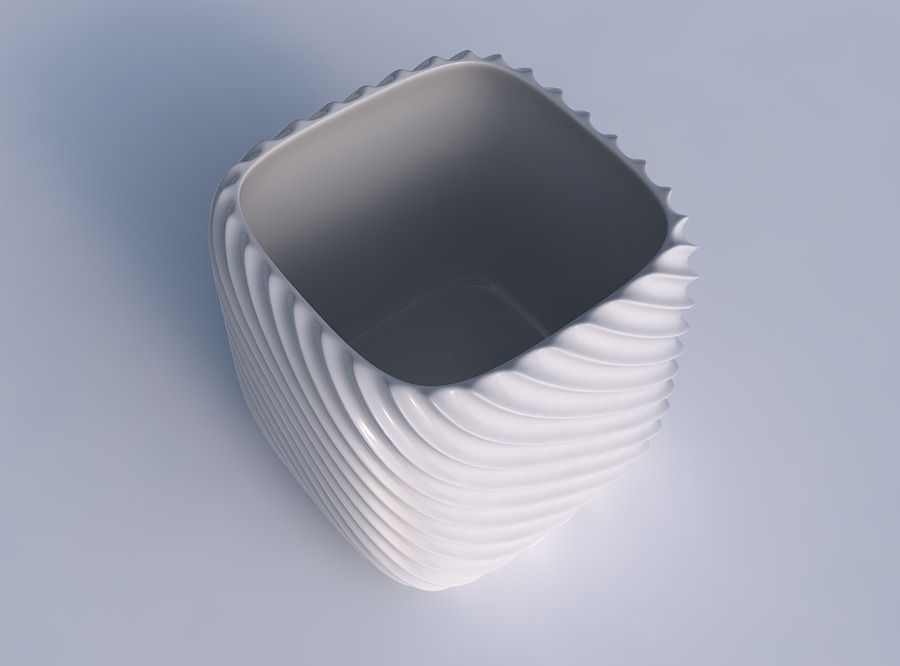 Vase quadratic stumpy with bent extruded lines 3D print model_1