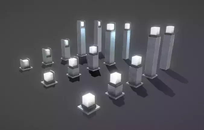 Street Light 8 Bollard Galvanized Version 3D Model Collection