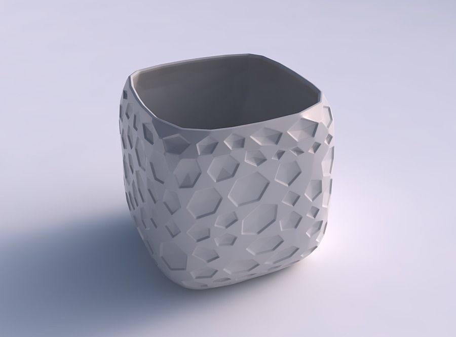 Vase quadratic stumpy with crystal dents 3D print model_0