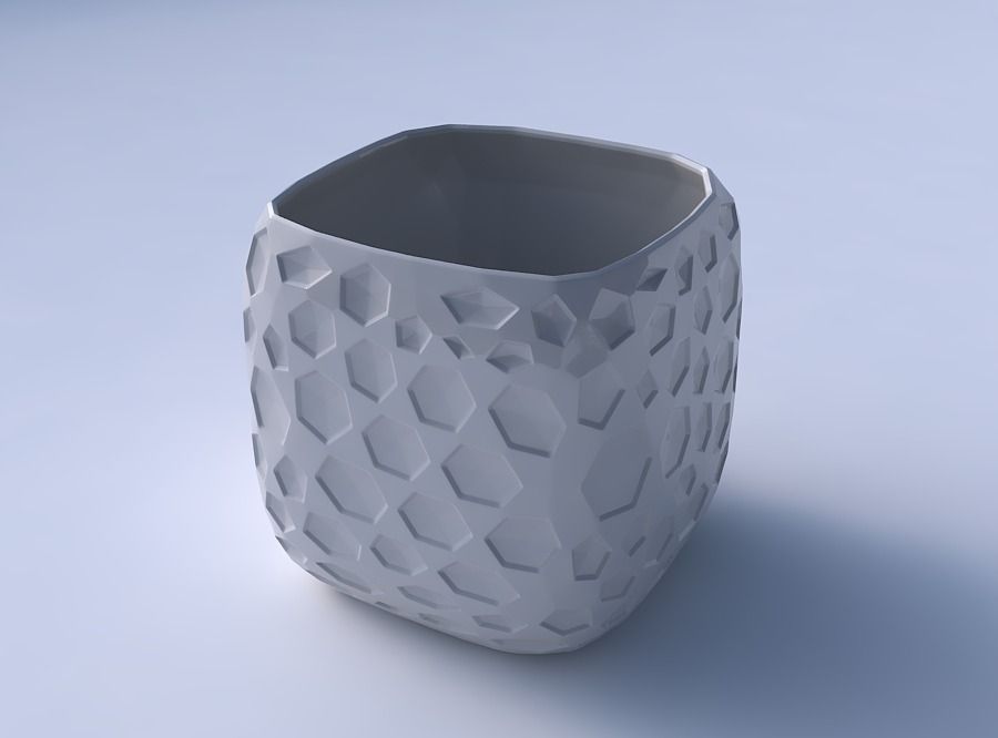 Vase quadratic stumpy with crystal dents 3D print model_3